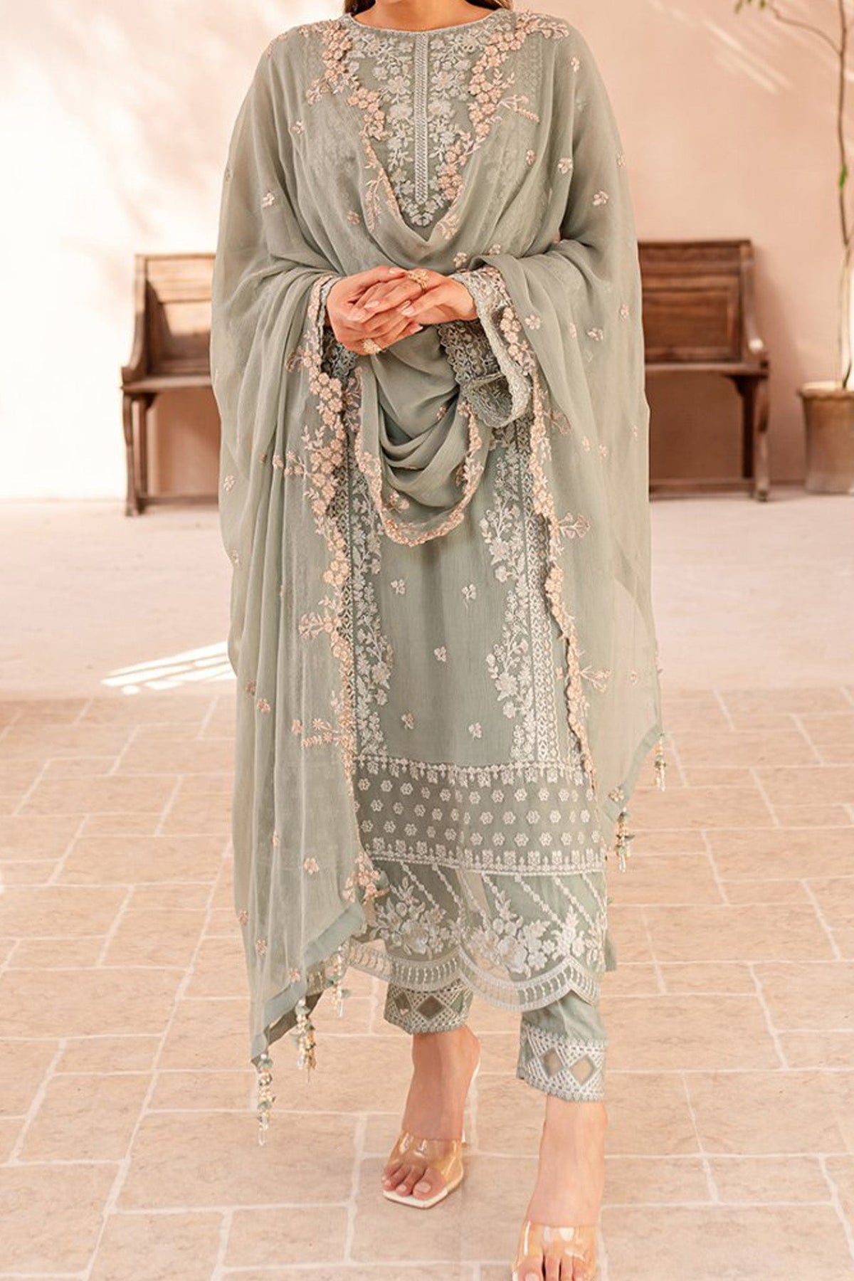 Ensembles By Azure Unstitched 3 Piece Festive Formals Eid Edit Collection'2024-02-Sage Serenity