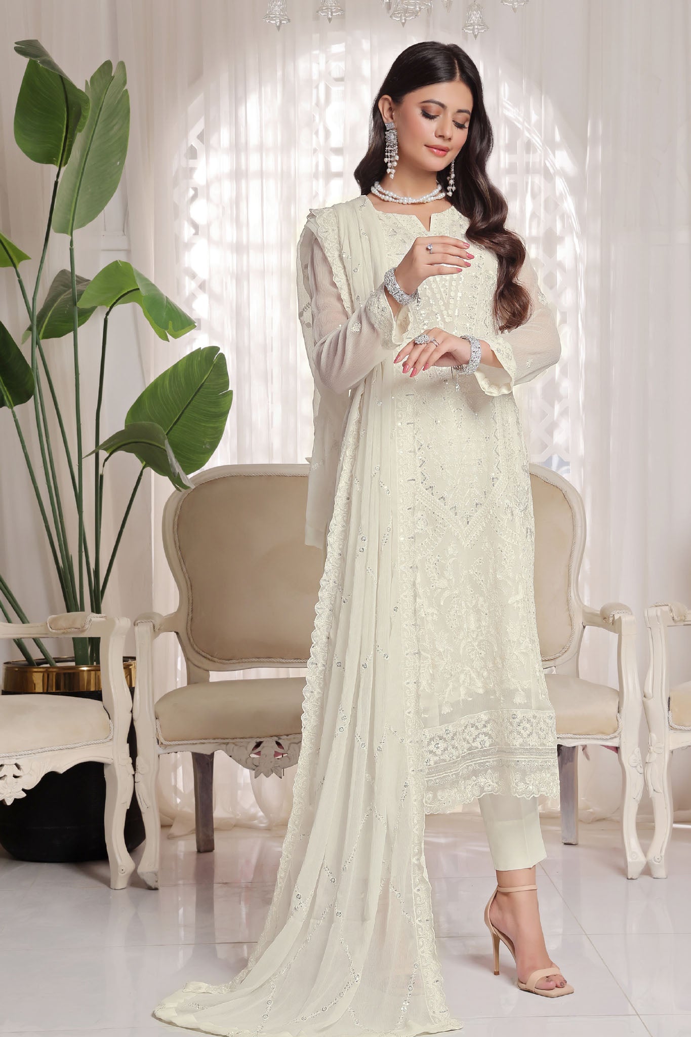 Myra By Soghat Stitched 3 Piece Luxury Emb Chiffon Collection'2025-Myra-02-Off White