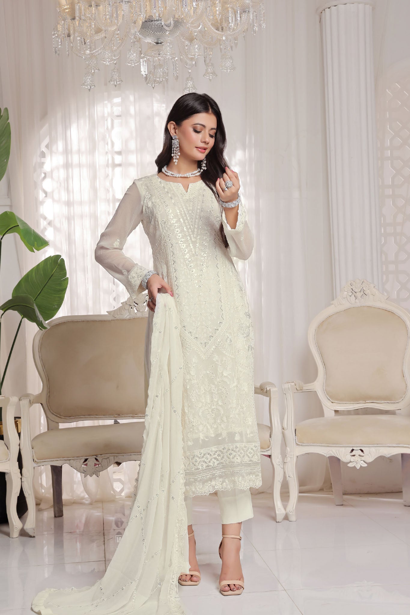 Myra By Soghat Stitched 3 Piece Luxury Emb Chiffon Collection'2025-Myra-02-Off White