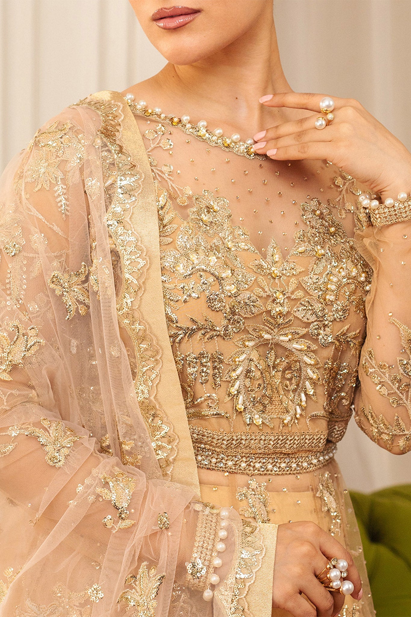 Hemline By Mushq Unstitched 3 Piece Aura Debut Wedding Collection'2024-03-Chamois
