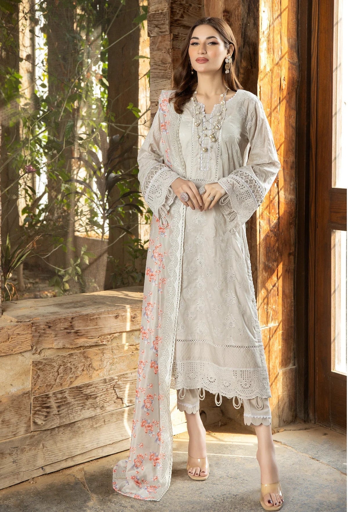 Fuchsia by Adan's Libas Unstitched 3 Piece Chikankari Lawn Collection'2023-03-Swiss Coffee