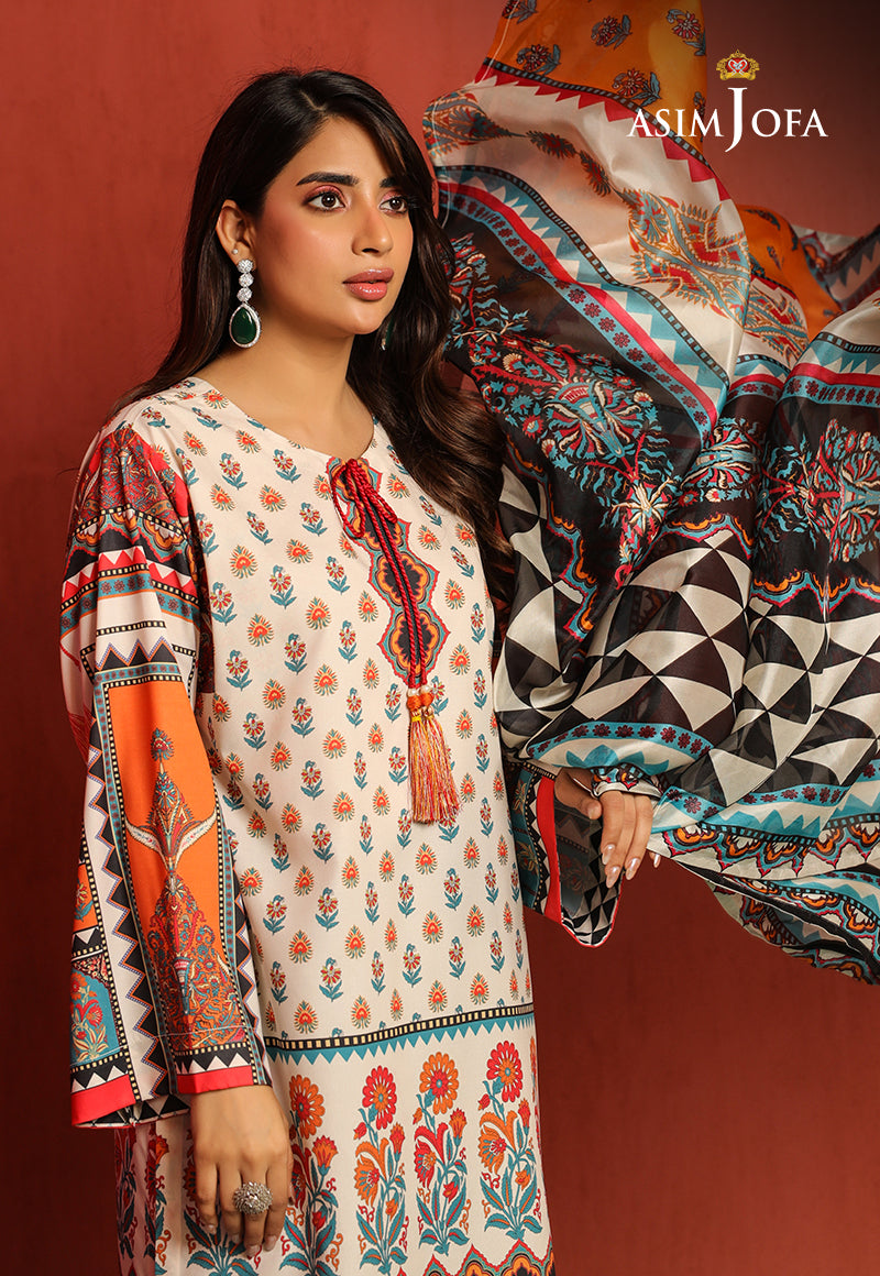 Asim Jofa Tara Sitara Ajtm-08 - 2 Pcs Printed Georgette Silk 2 Pcs