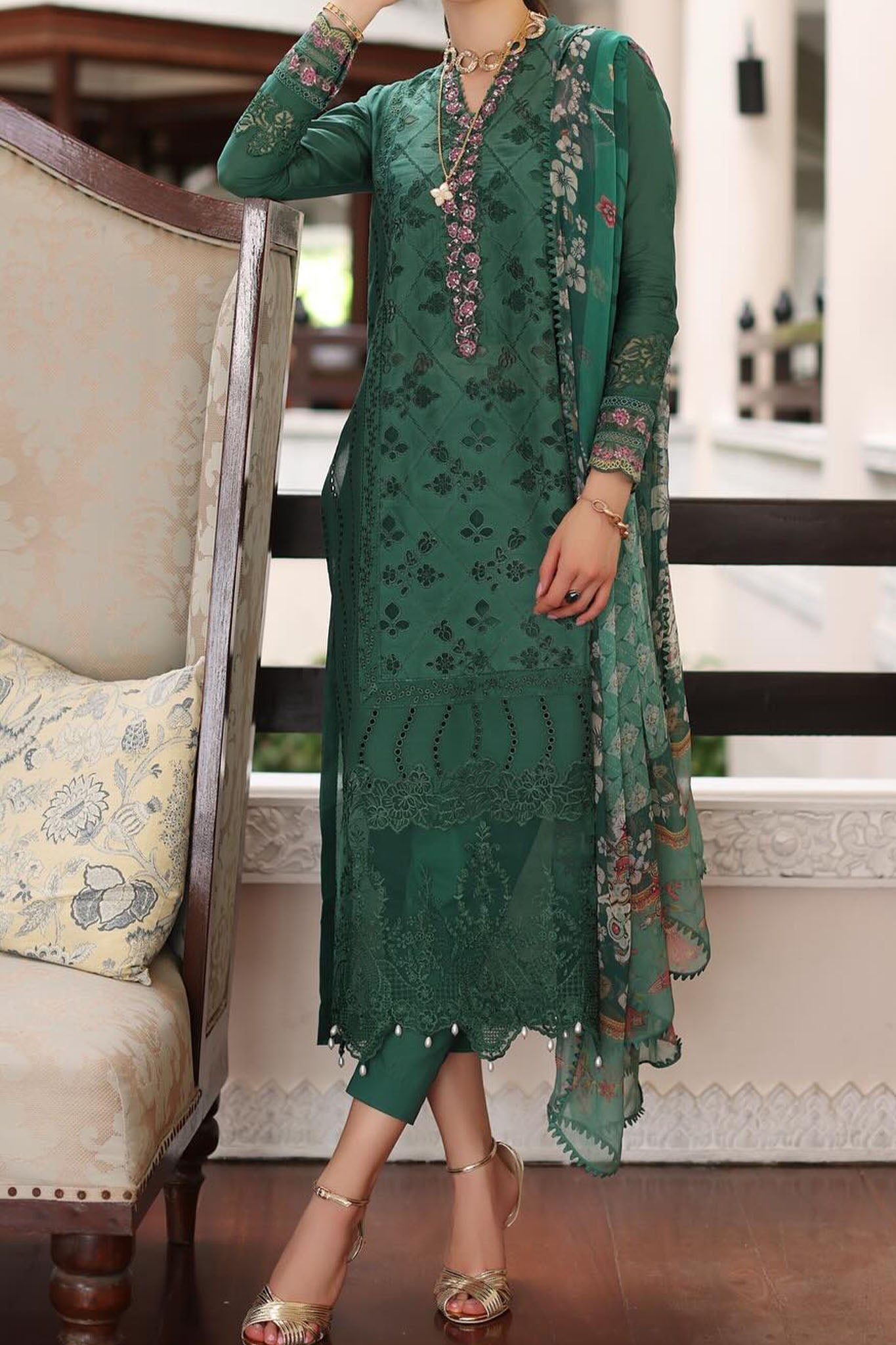 Noor By Saadia Asad Unstitched 3 Piece Luxury Chikankari Lawn'2024-D-04-A