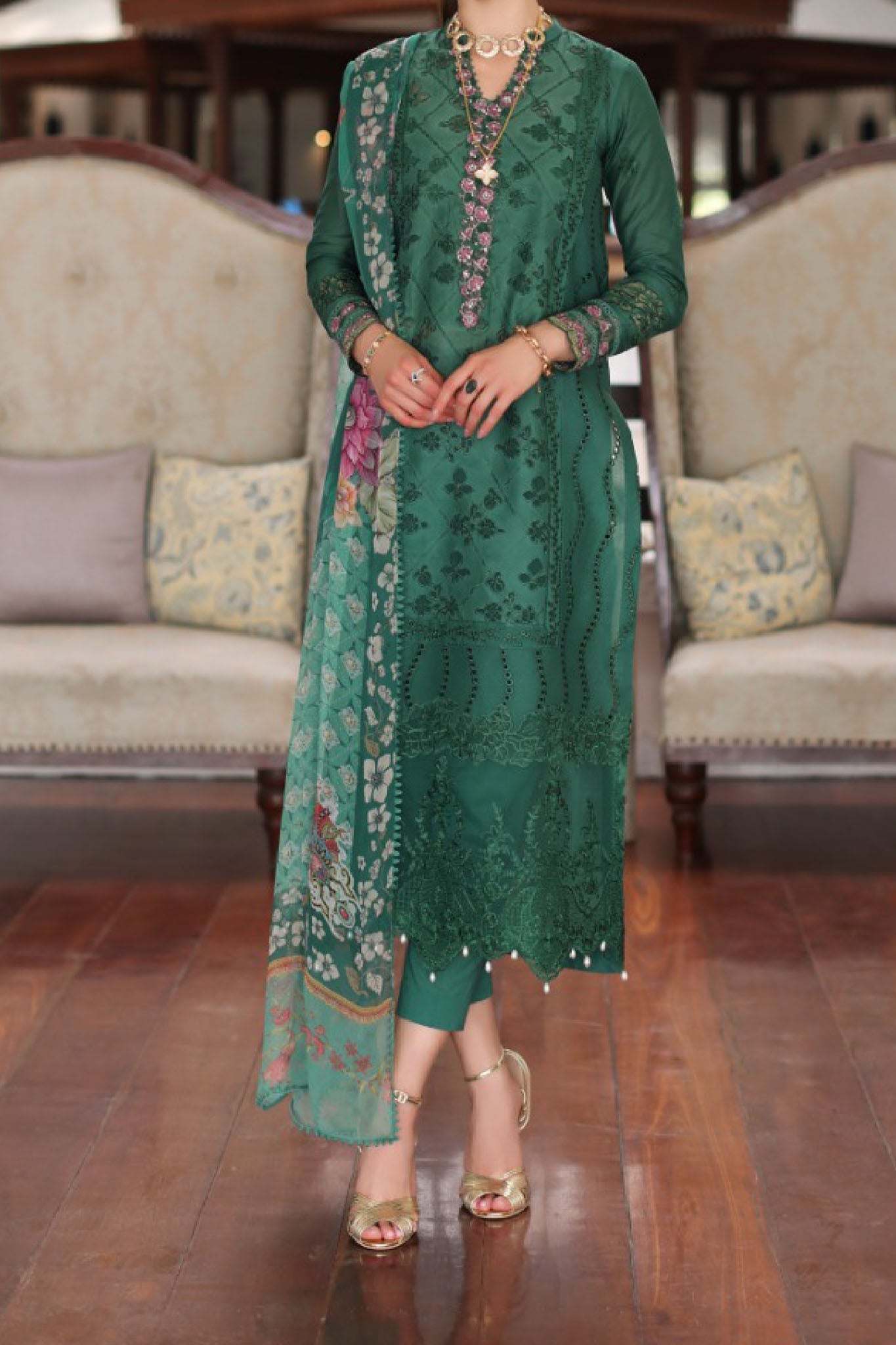 Noor By Saadia Asad Unstitched 3 Piece Luxury Chikankari Lawn'2024-D-04-A