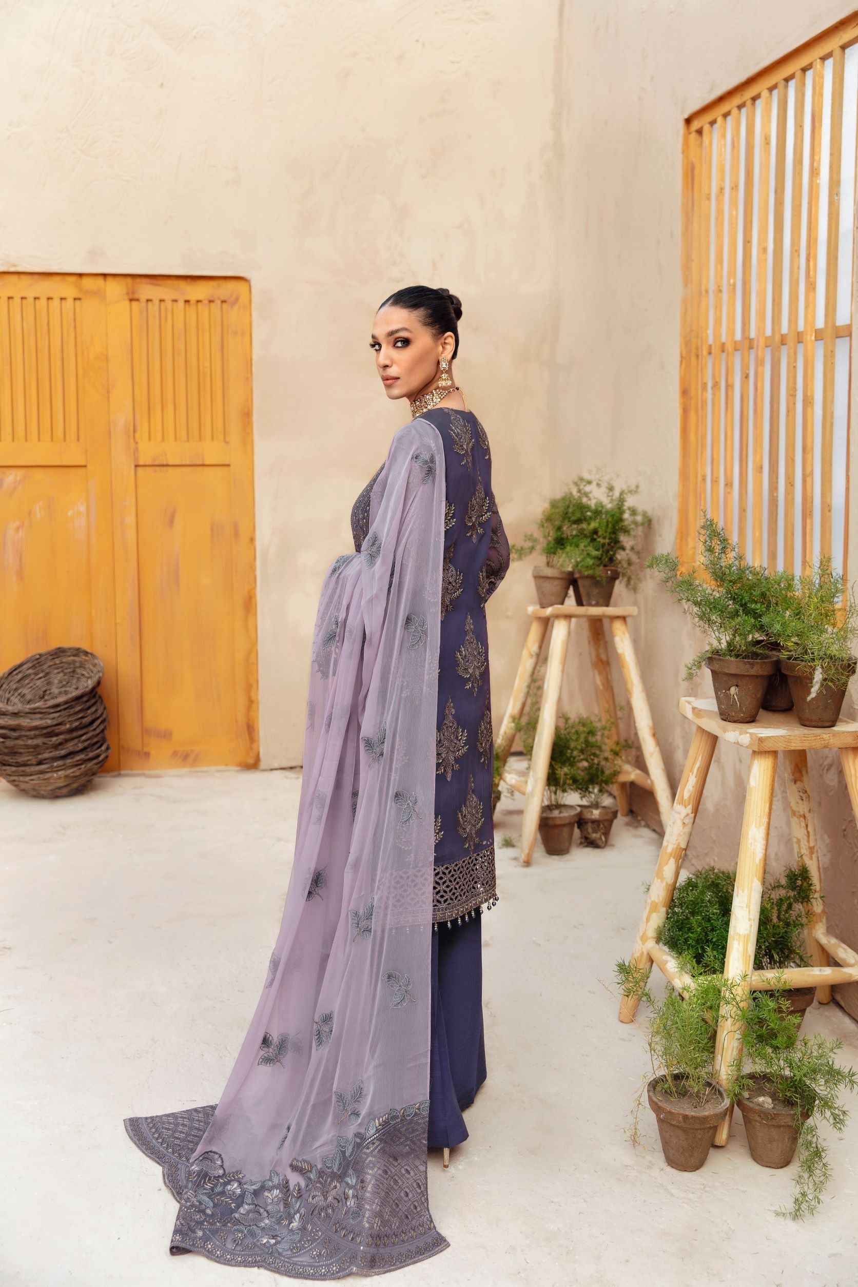 Flossie Unstitched 3 Piece Formals Executive Vol-04 Collection'2025-Jacaranda