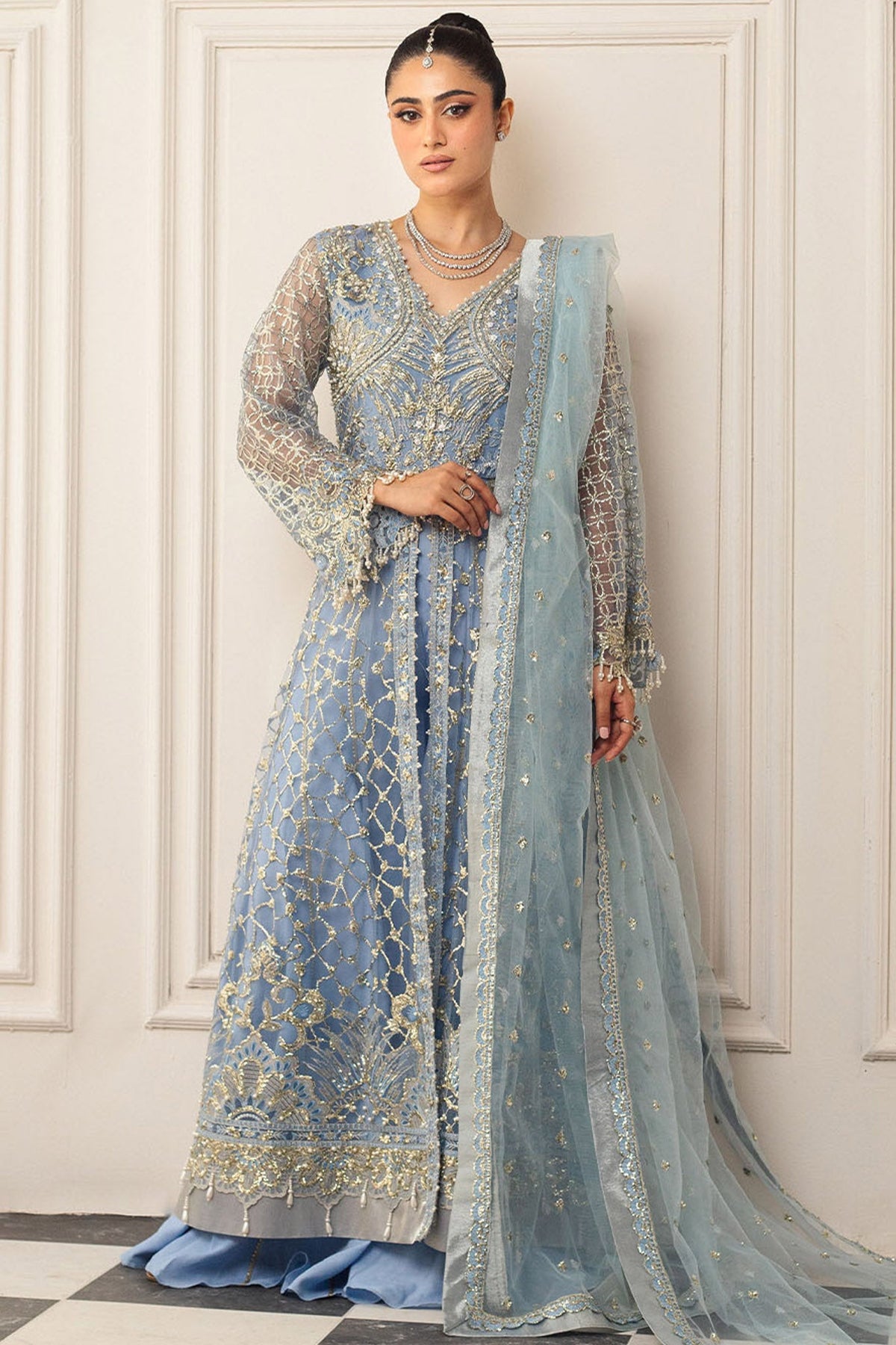 Hemline By Mushq Unstitched 3 Piece Aura Debut Wedding Collection'2024-04-Periwinkle