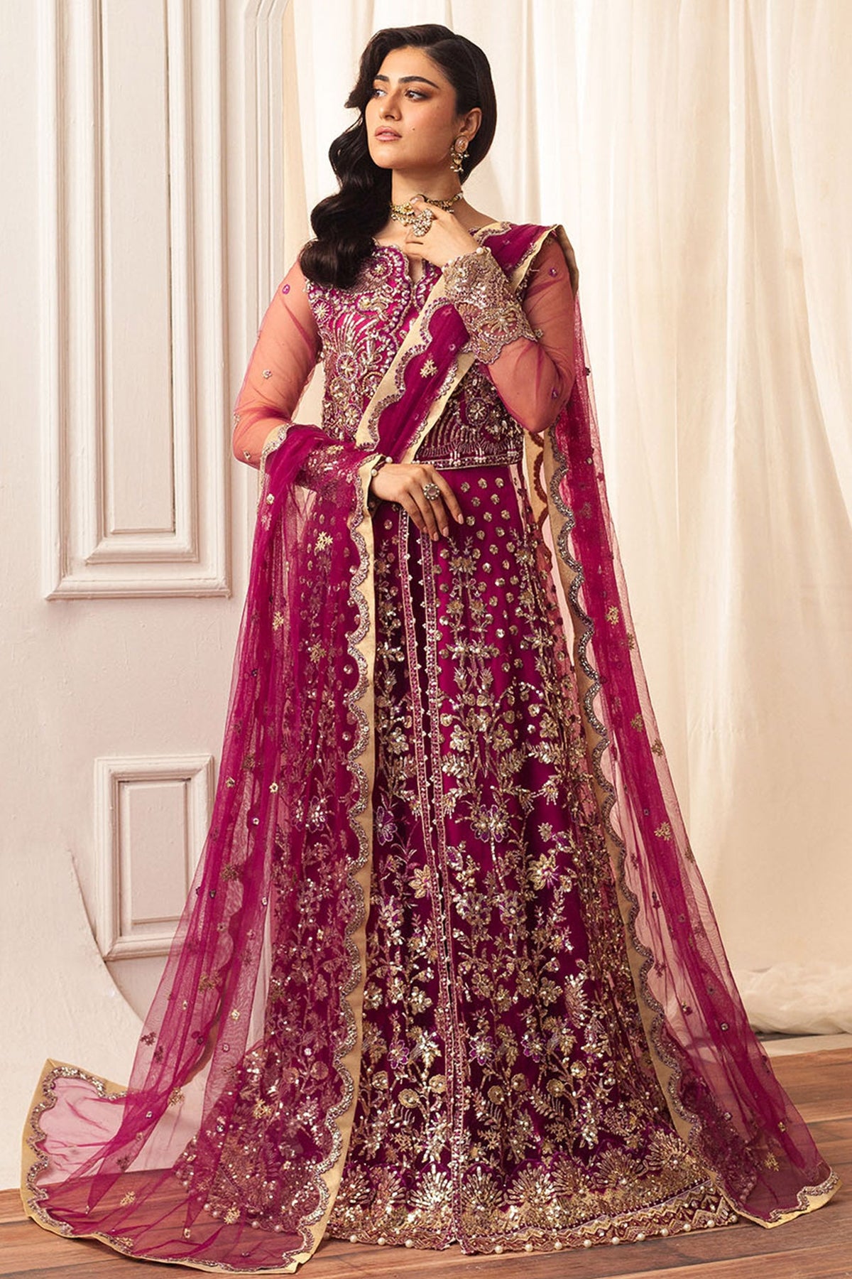 Hemline By Mushq Unstitched 3 Piece Aura Debut Wedding Collection'2024-05-Fuchsia