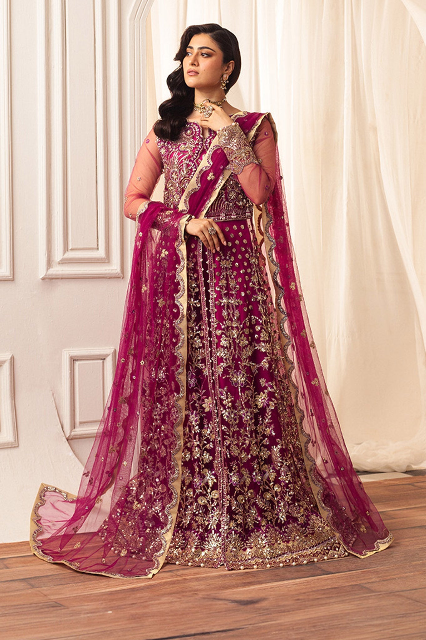 Hemline By Mushq Unstitched 3 Piece Aura Debut Wedding Collection'2024-05-Fuchsia