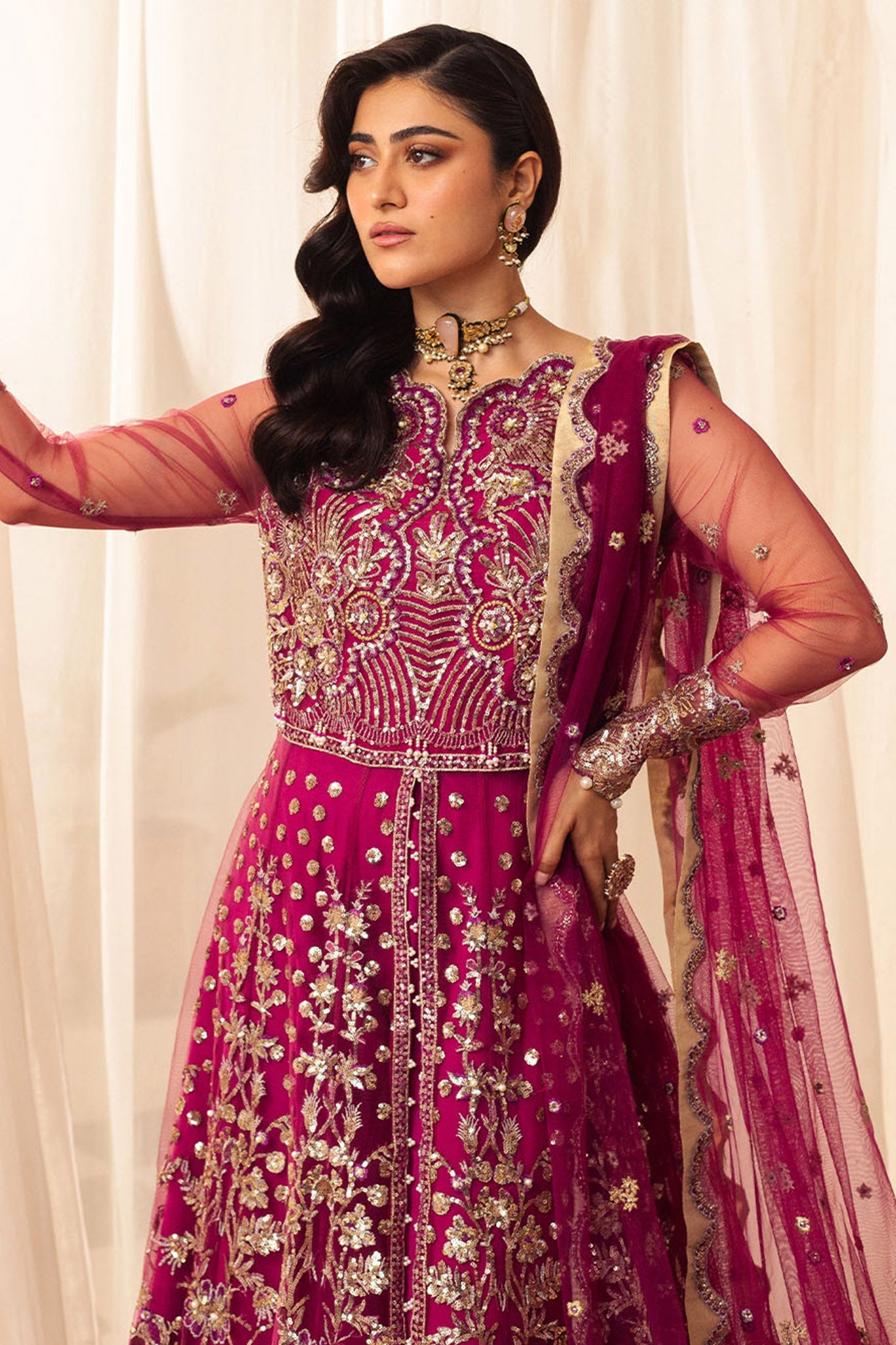 Hemline By Mushq Unstitched 3 Piece Aura Debut Wedding Collection'2024-05-Fuchsia