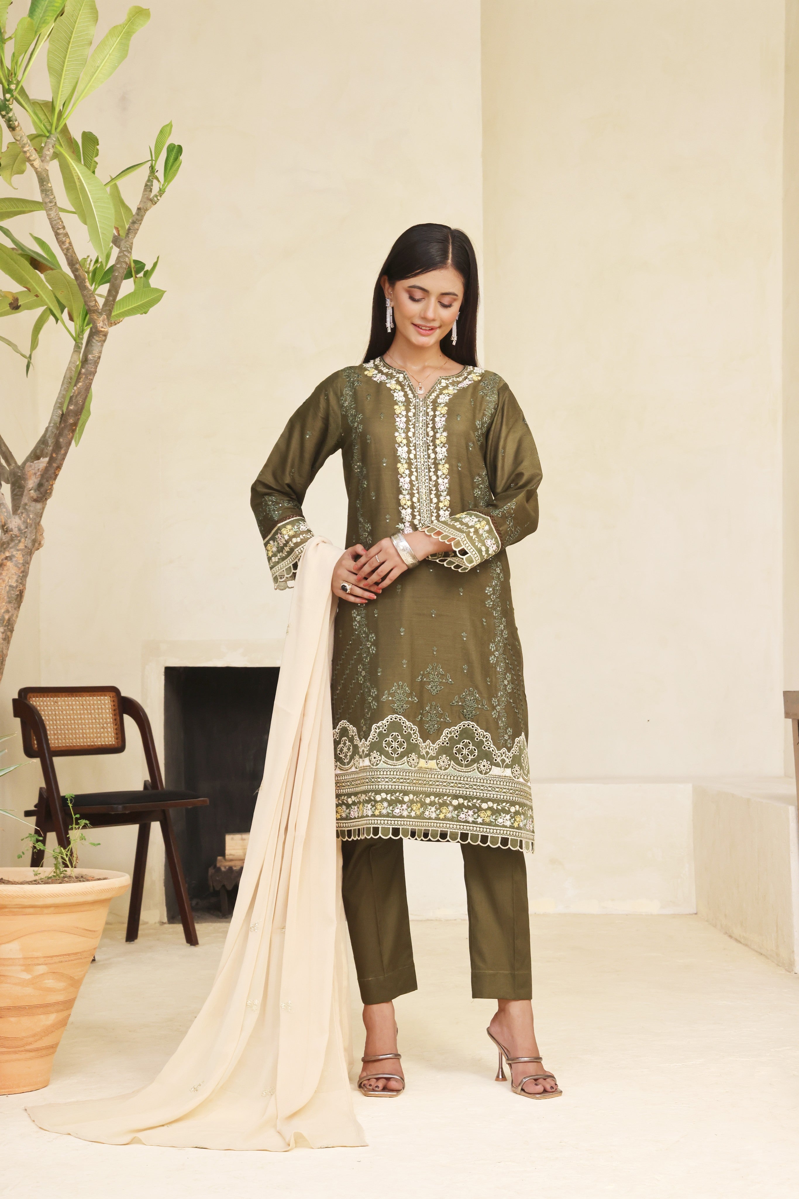 Dressline Meher  Stitched 3 Piece Emb Self Lawn Jacquard Collection