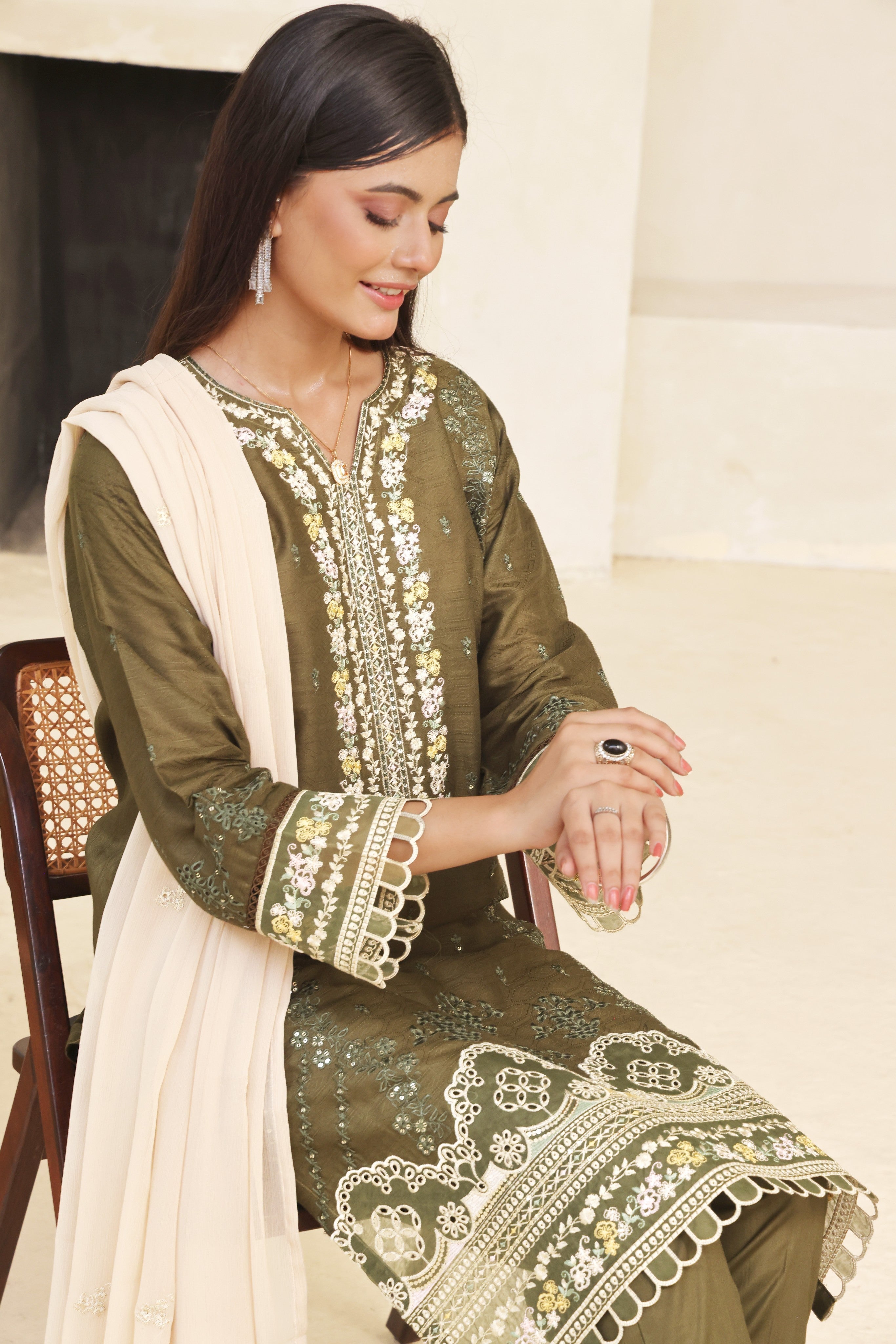 Dressline Meher  Stitched 3 Piece Emb Self Lawn Jacquard Collection