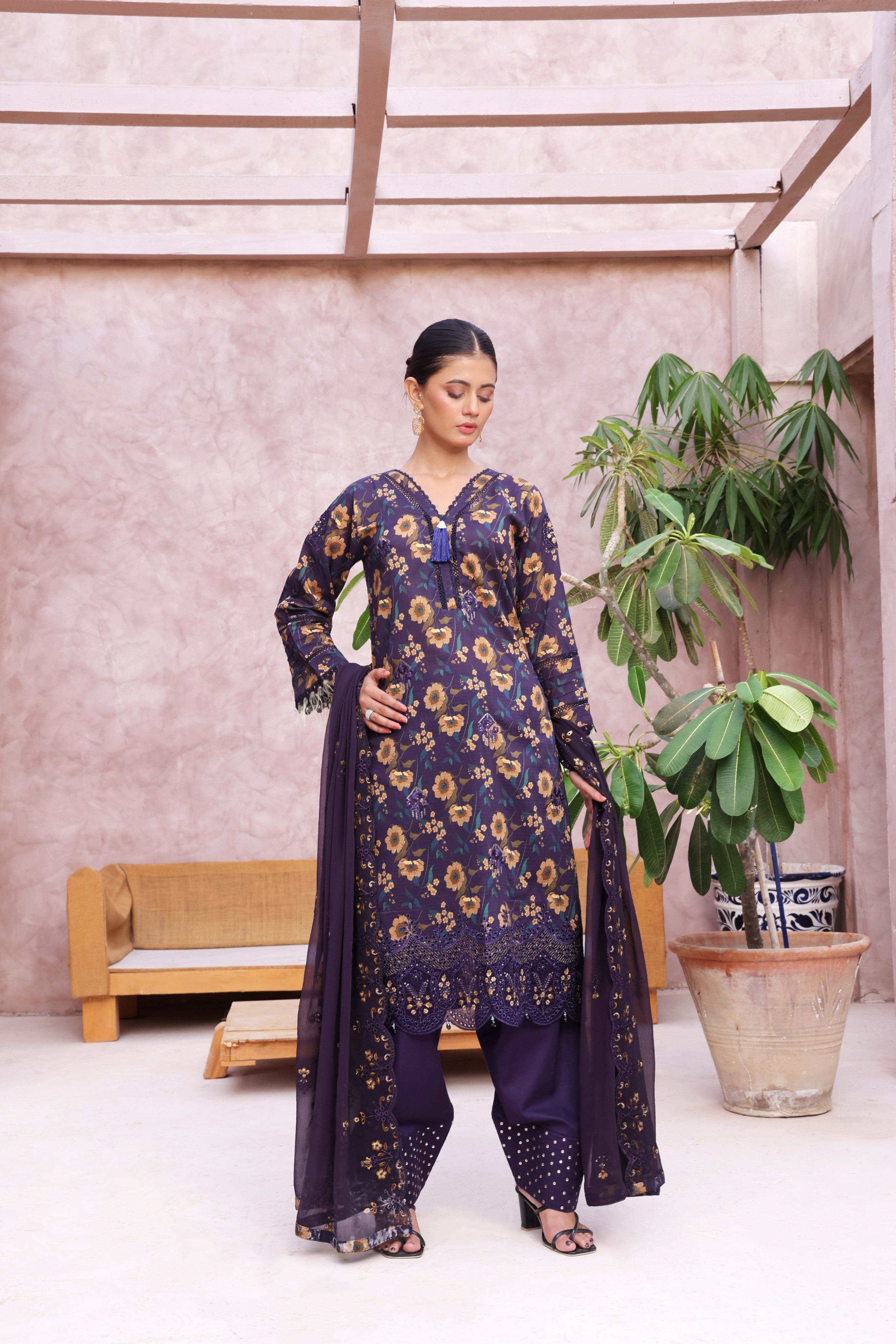 Dressline Cocktail UnStitched 3 Piece Premium Heavy Chikankari  Cutwork Emb Bana Dora Digital Printed Lawn Collection
