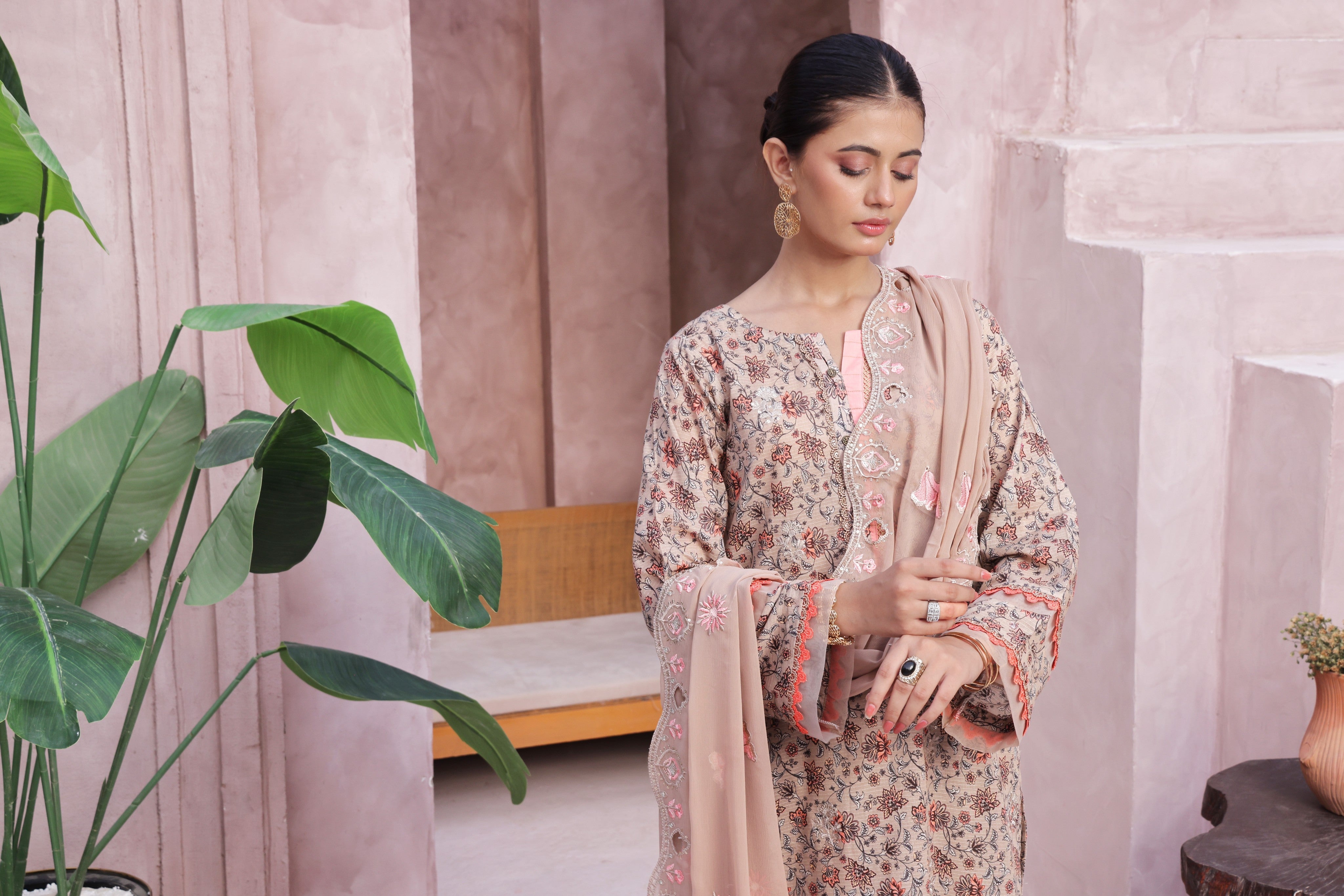 Dressline Cocktail UnStitched 3 Piece Premium Heavy Chikankari  Cutwork Emb Bana Dora Digital Printed Lawn Collection