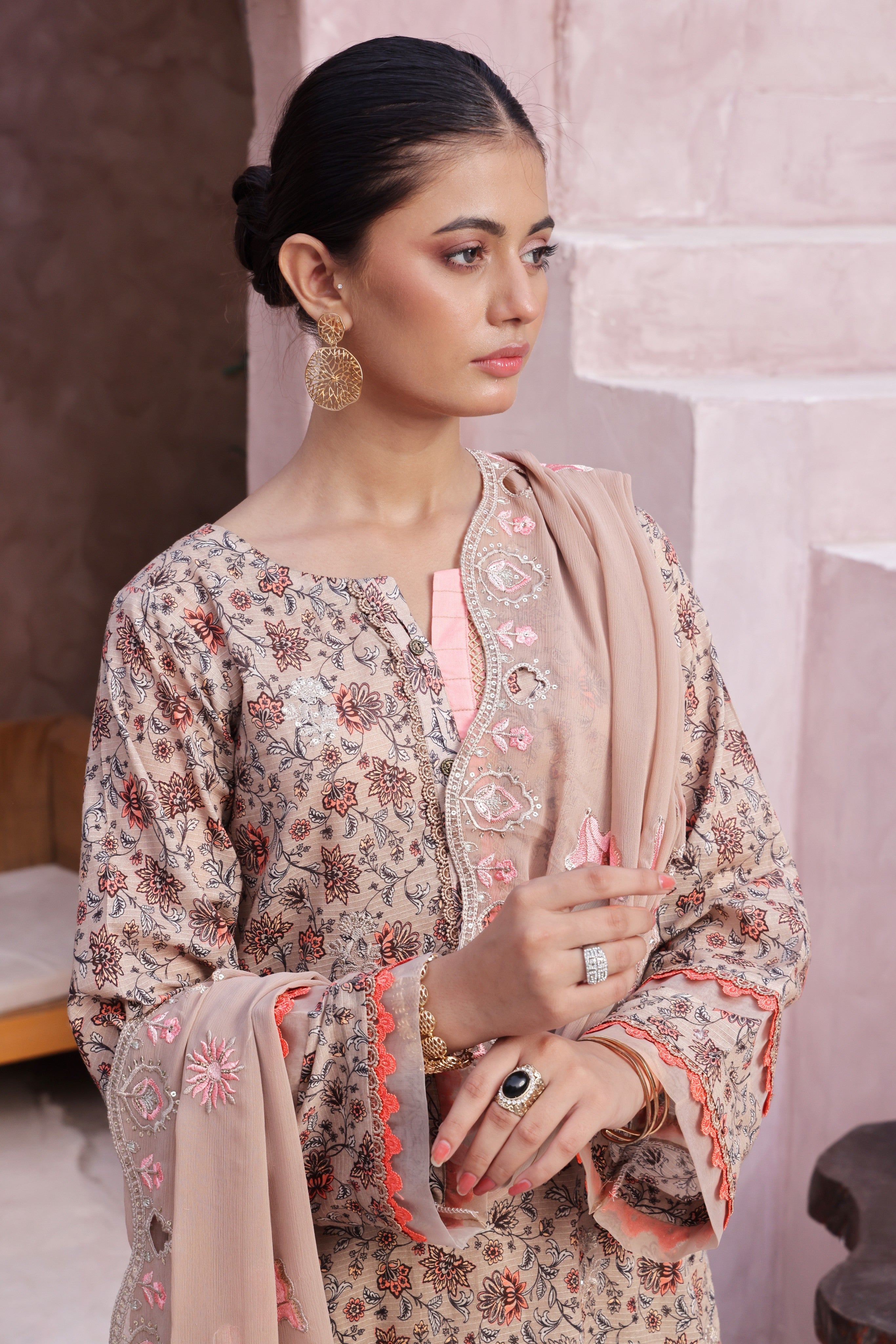 Dressline Cocktail UnStitched 3 Piece Premium Heavy Chikankari  Cutwork Emb Bana Dora Digital Printed Lawn Collection