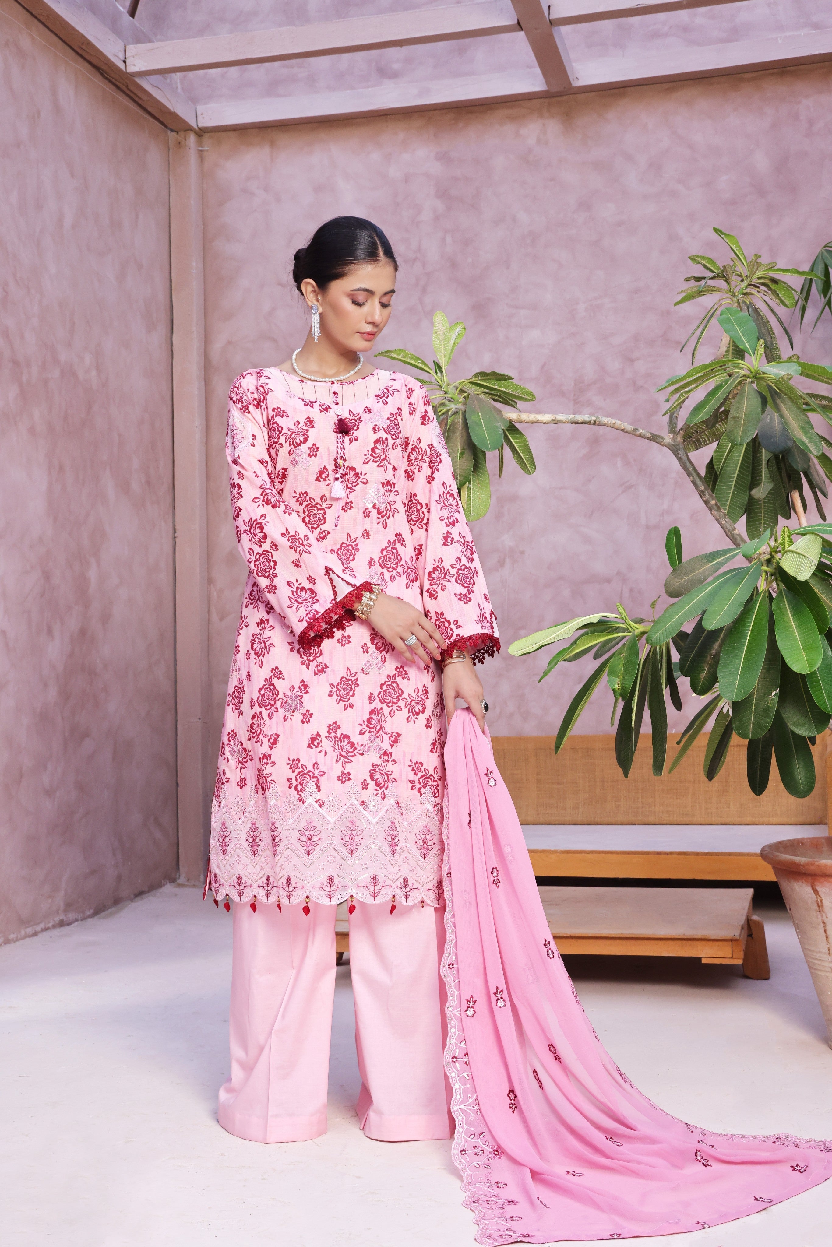 Dressline Cocktail UnStitched 3 Piece Premium Heavy Chikankari  Cutwork Emb Bana Dora Digital Printed Lawn Collection