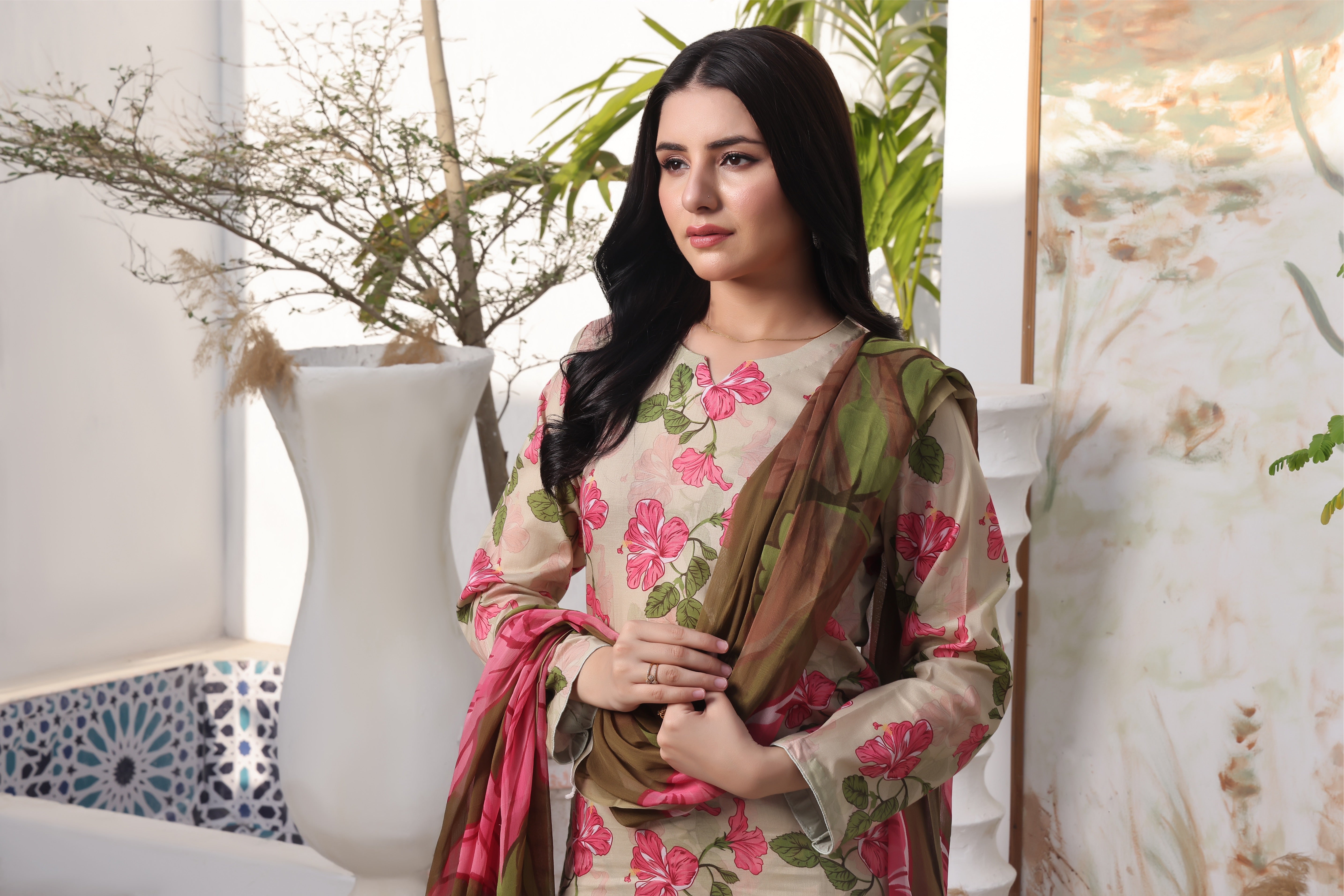 Feathers Unstitched 3 Piece Summer Collection-HIBISCUS-FT375