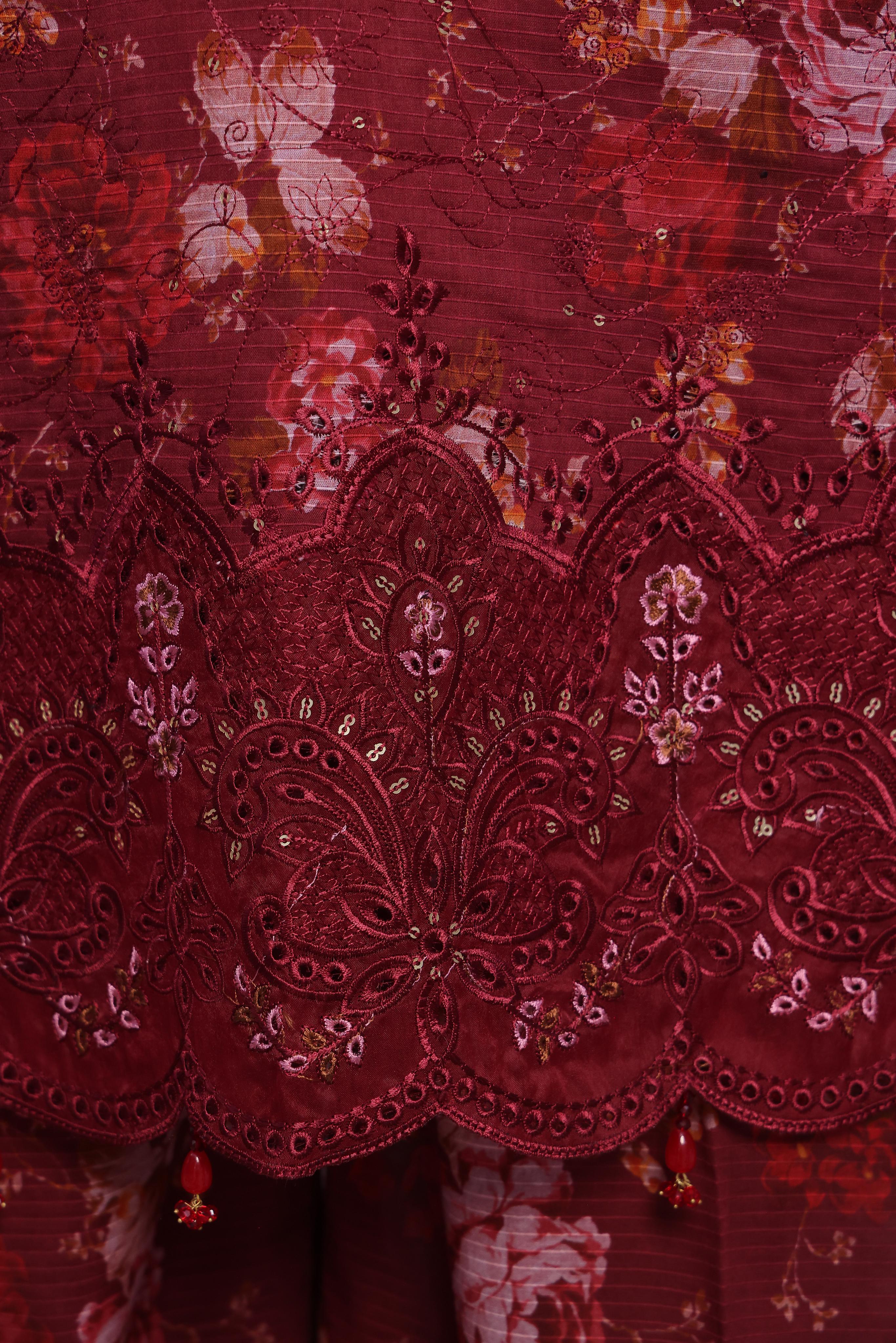 Dressline Pearl Unstitched Heavy Chikankari & Jall Emb Bana Dora Digital Lawn With Voil Dupatta & Cambric Trousers
