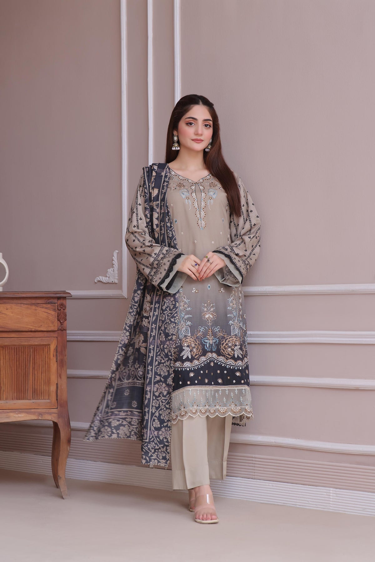 Dressline Launching New Unstitched  3 Pcs Premium Chikankari Emb Digital Printed Bana Dora Lawn Collection