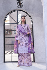 Dressline Pearl Unstitched Heavy Chikankari & Jall Emb Bana Dora Digital Lawn With Voil Dupatta & Cambric Trousers