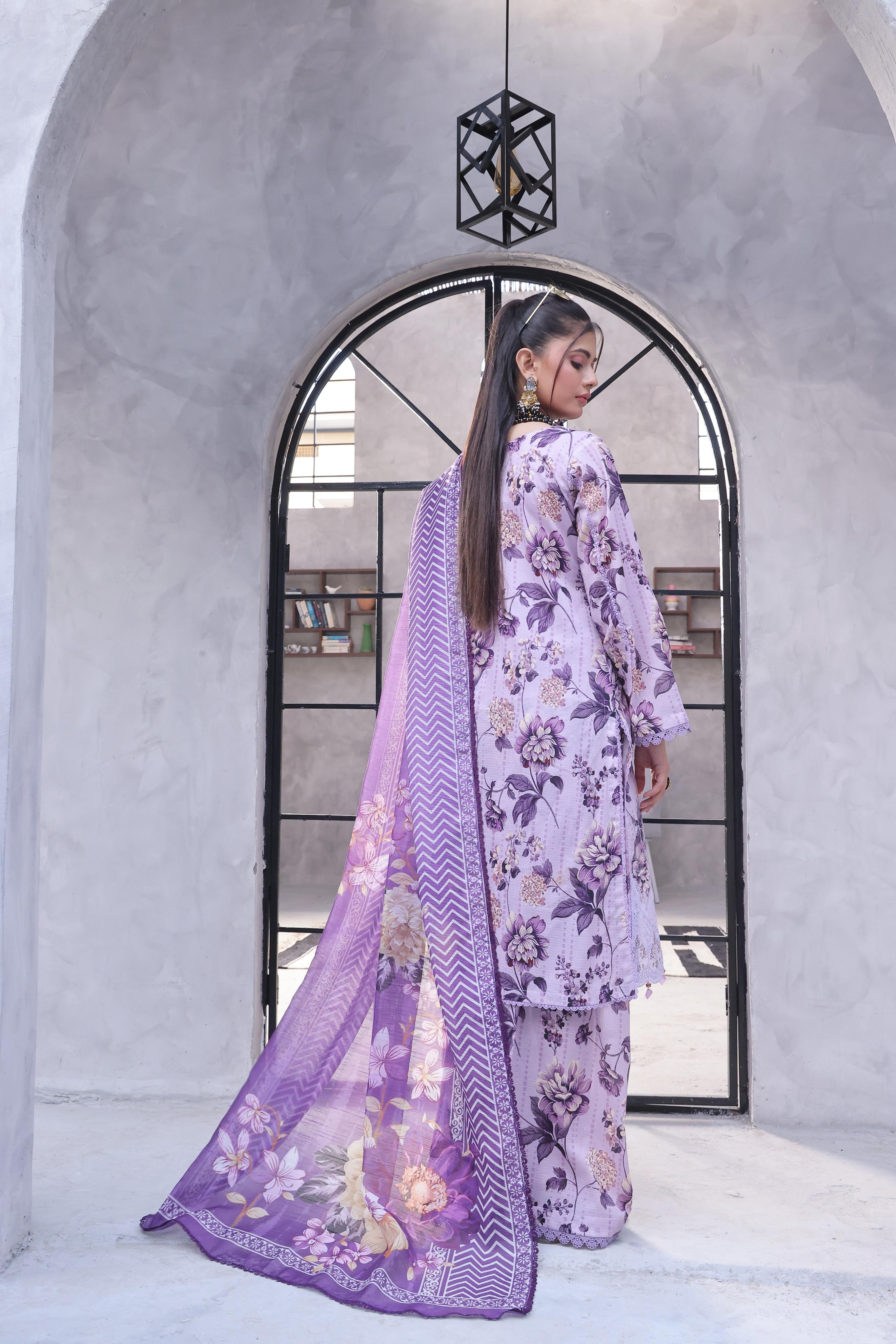 Dressline Pearl Unstitched Heavy Chikankari & Jall Emb Bana Dora Digital Lawn With Voil Dupatta & Cambric Trousers
