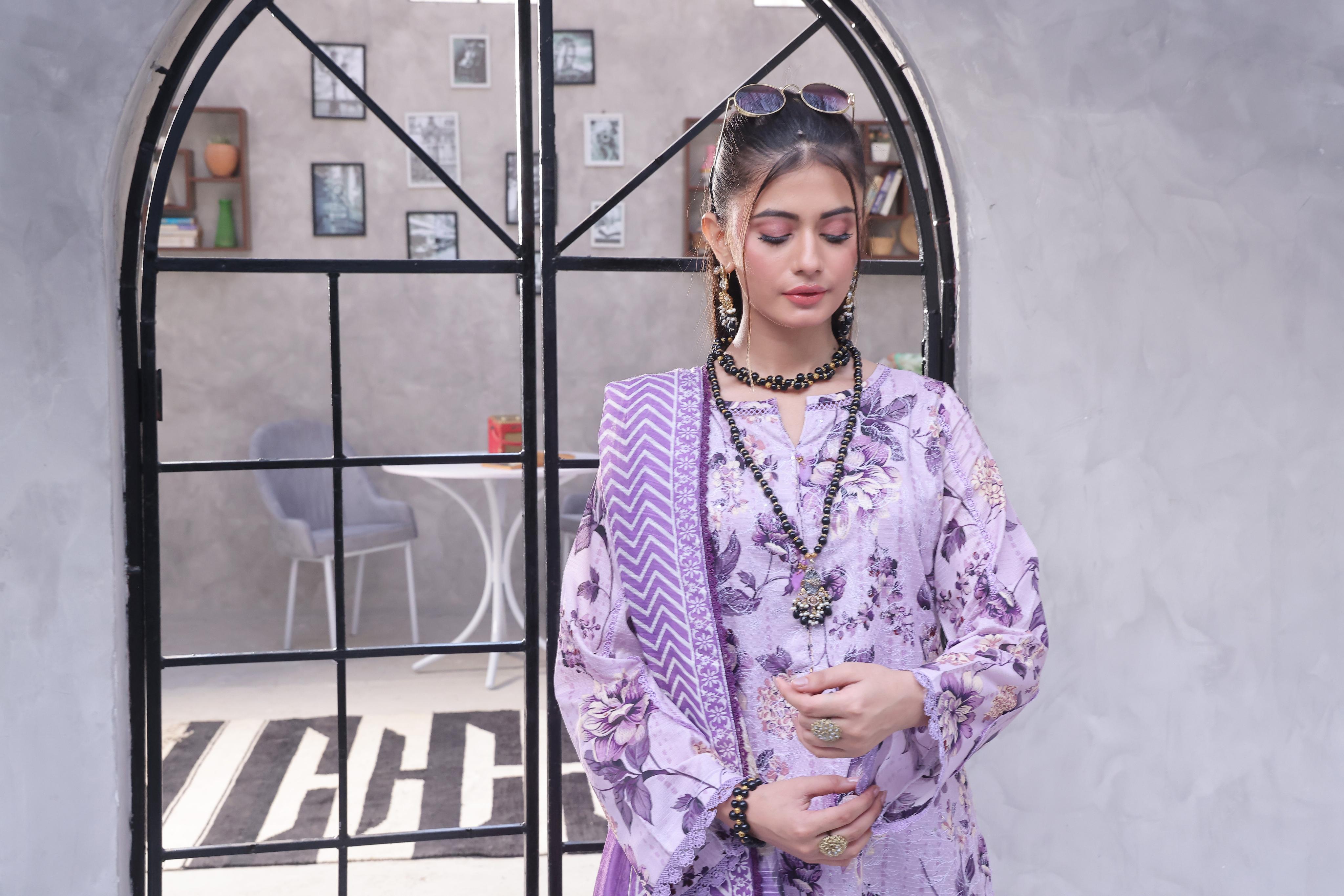 Dressline Pearl Unstitched Heavy Chikankari & Jall Emb Bana Dora Digital Lawn With Voil Dupatta & Cambric Trousers