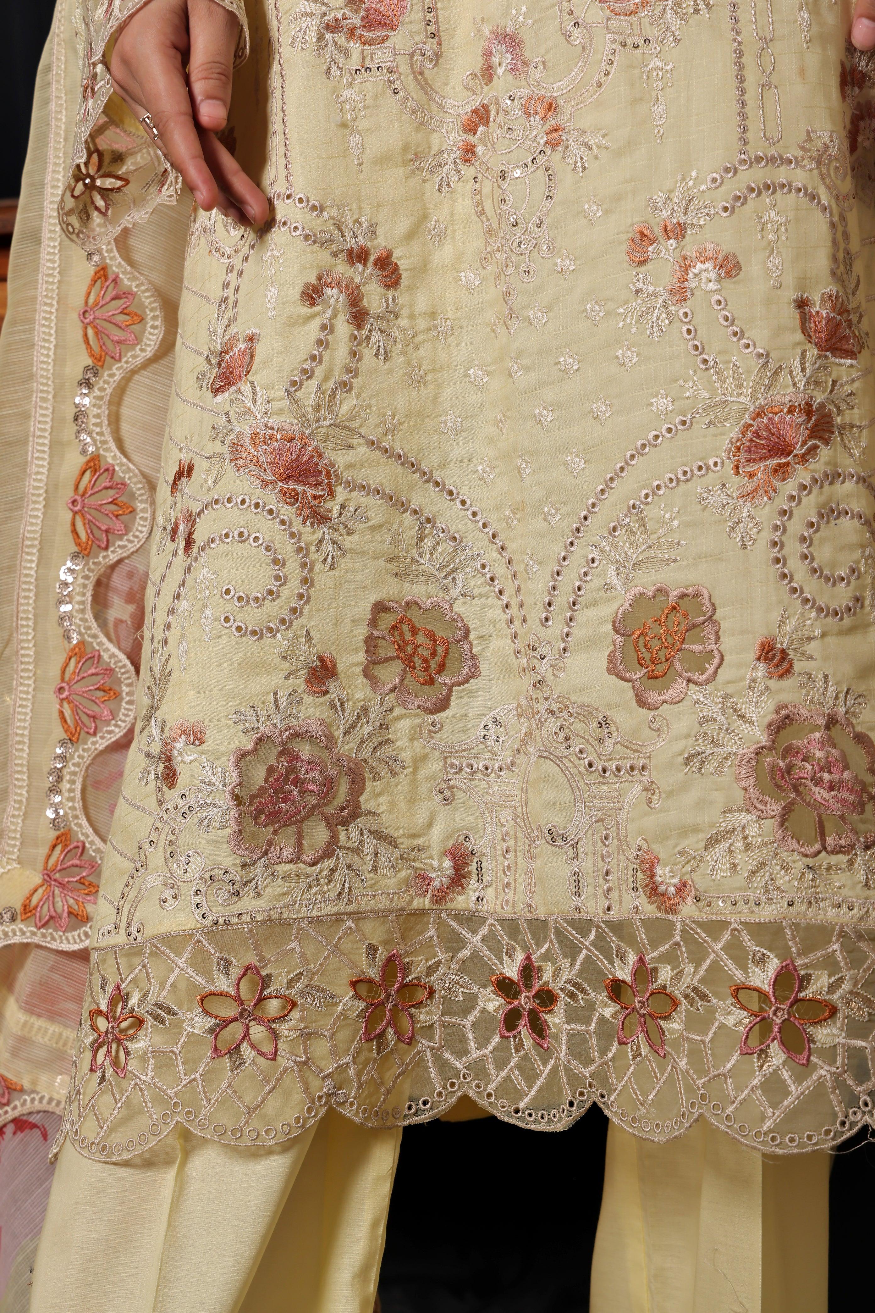 Dressline 3 Piece Emb Chikankari Lawn Suit 536