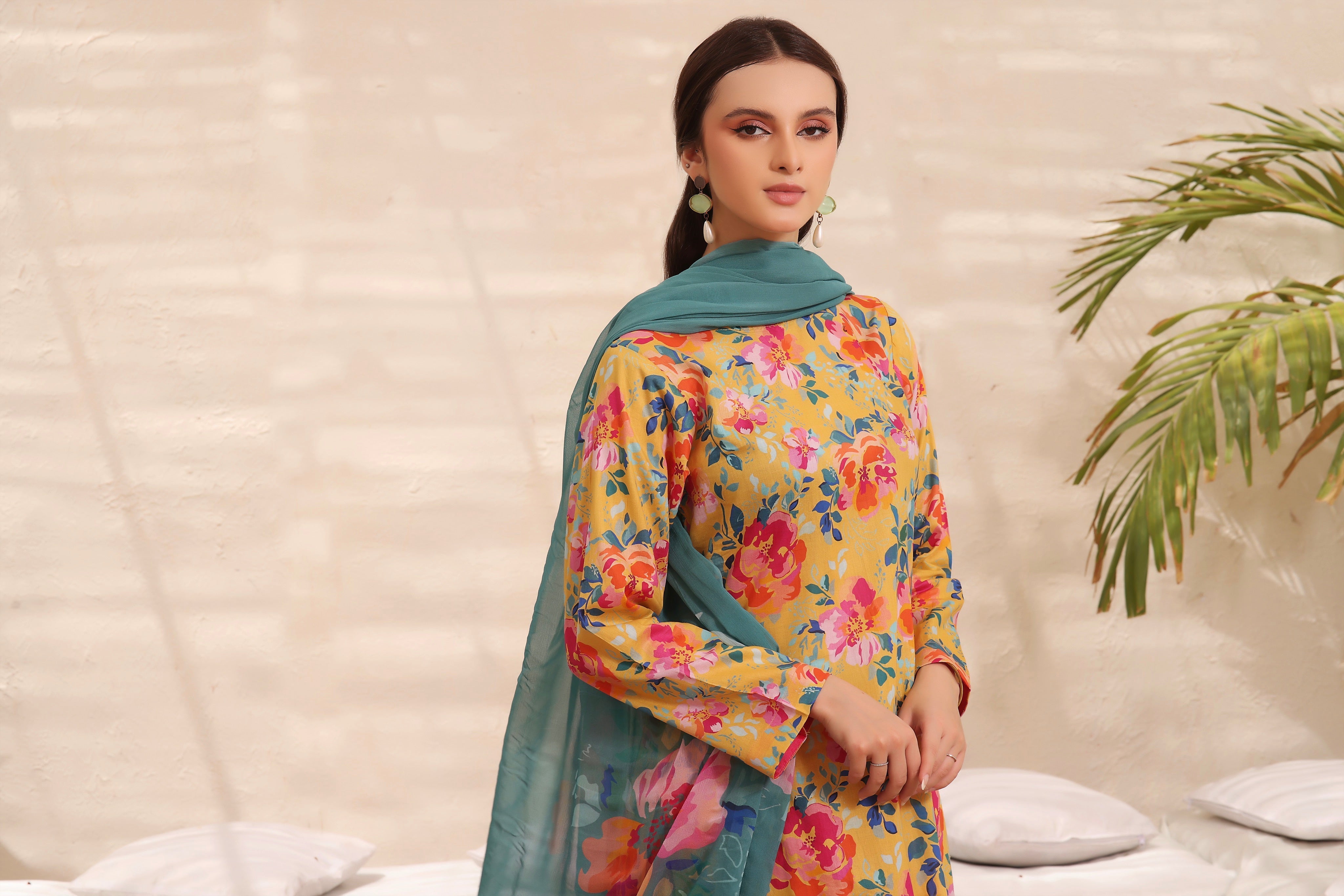 Feathers Unstitched 3 Piece Summer Collection-OPAL-FT252