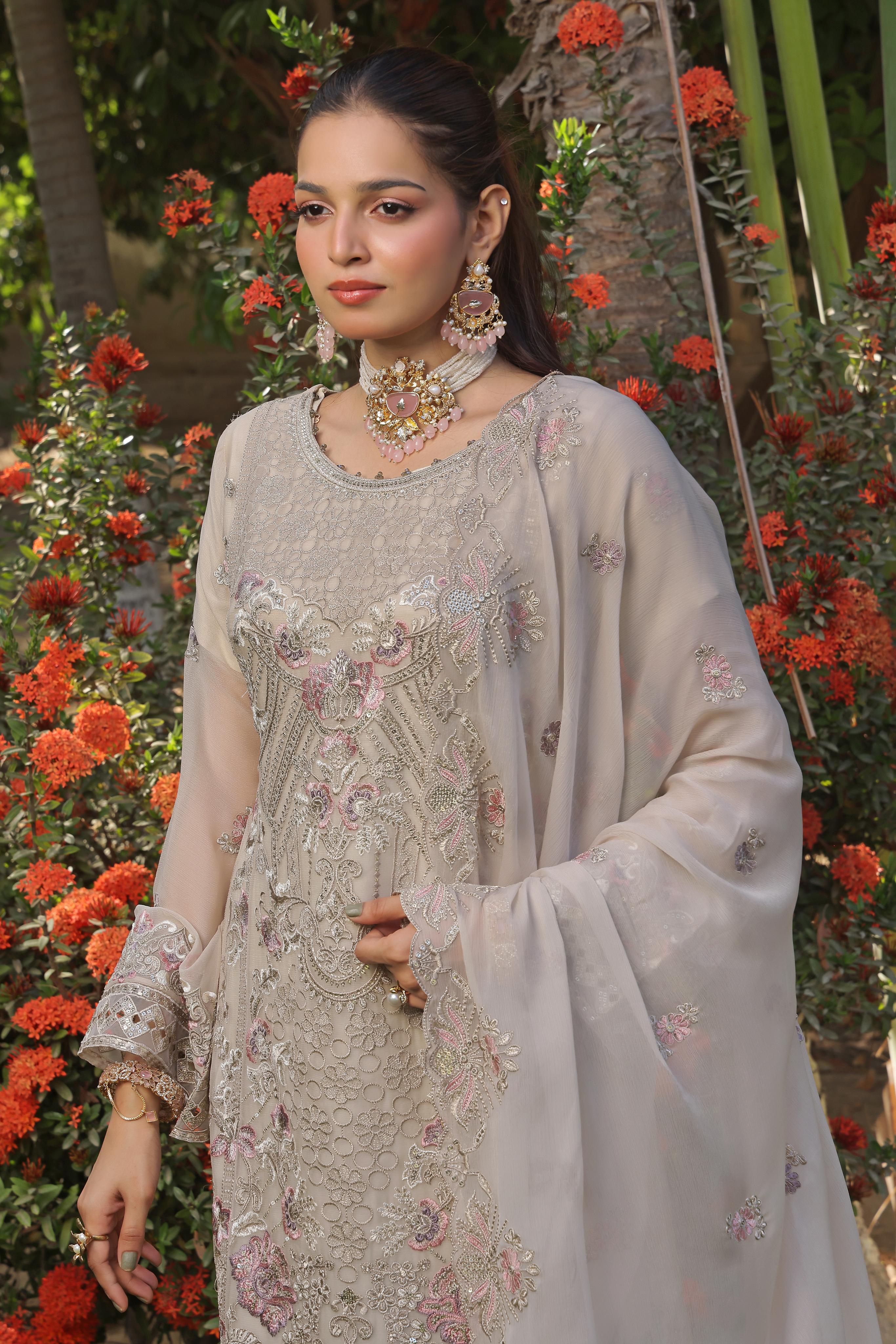 Dressline Semi Stitched 3 Piece Luxury Emb Chiffon Collection