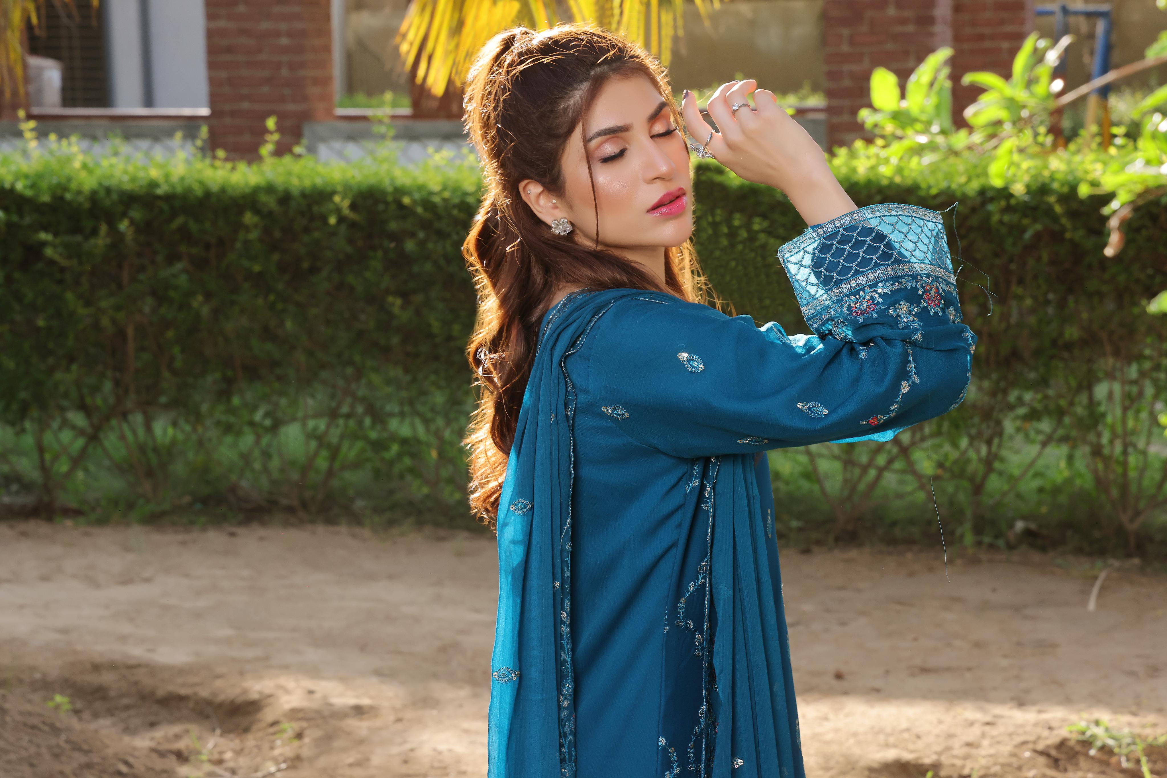 Dressline Zinnia Semi Stitched 3 Piece Luxury Emb Chiffon Collection With Sequins, Emb Dupatta & Grip Trousers