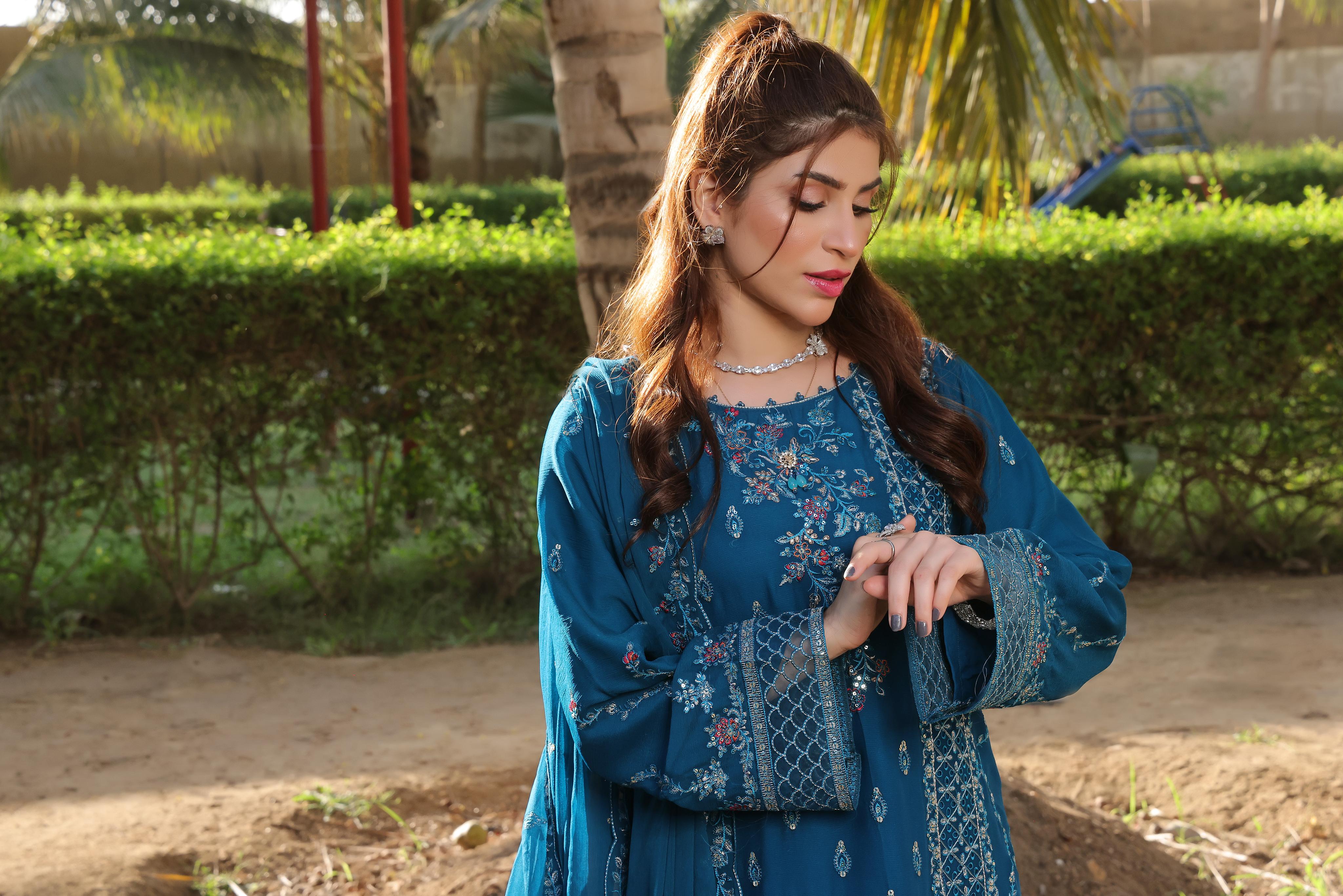 Dressline Zinnia Semi Stitched 3 Piece Luxury Emb Chiffon Collection With Sequins, Emb Dupatta & Grip Trousers