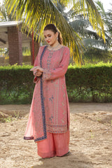 Dressline Zinnia Semi Stitched 3 Piece Luxury Emb Chiffon Collection With Sequins, Emb Dupatta & Grip Trousers