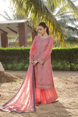 Dressline Zinnia Semi Stitched 3 Piece Luxury Emb Chiffon Collection With Sequins, Emb Dupatta & Grip Trousers