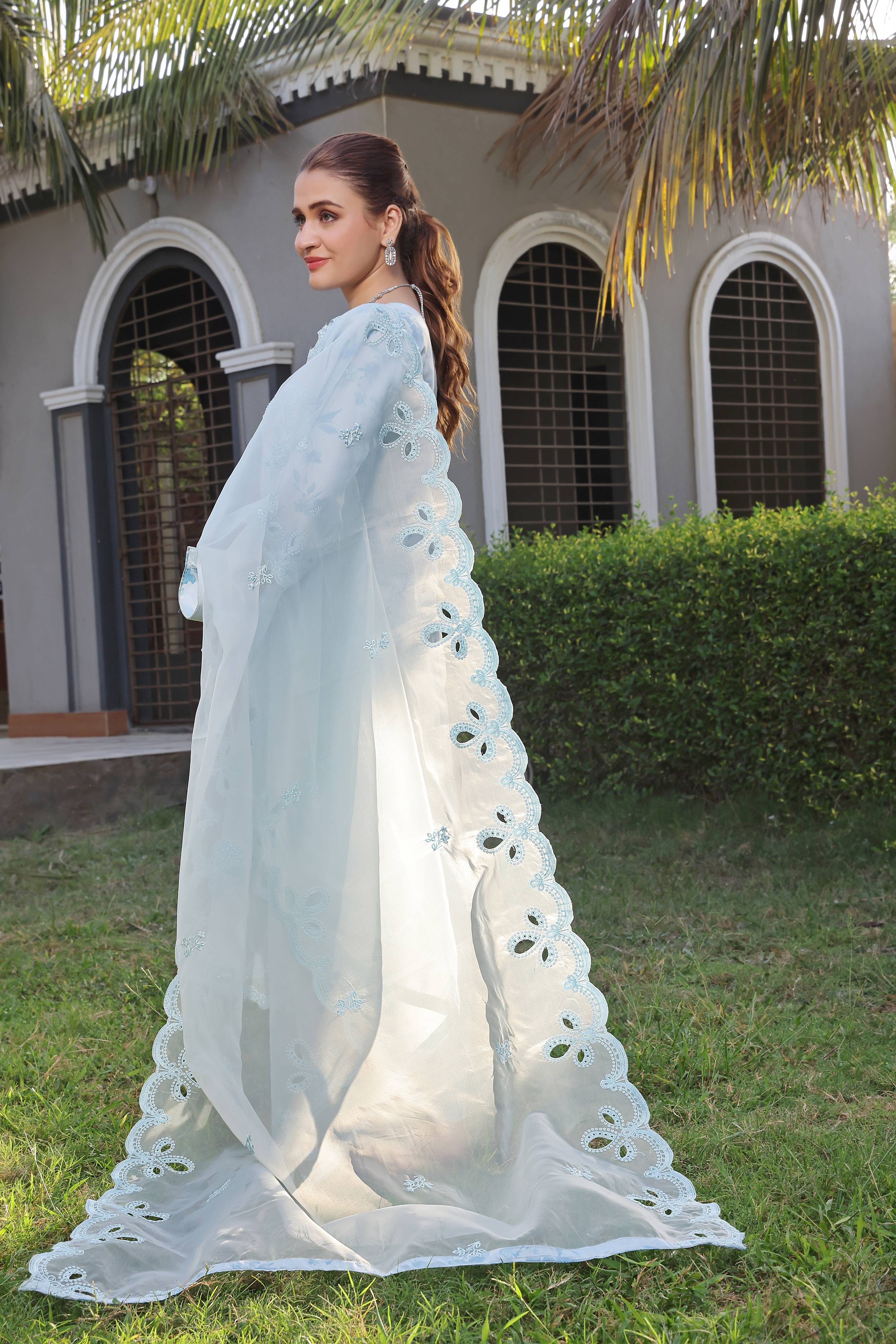 Dressline Semi Stitched 3 Piece Luxury Emb Organza Collection With Designer Clutch