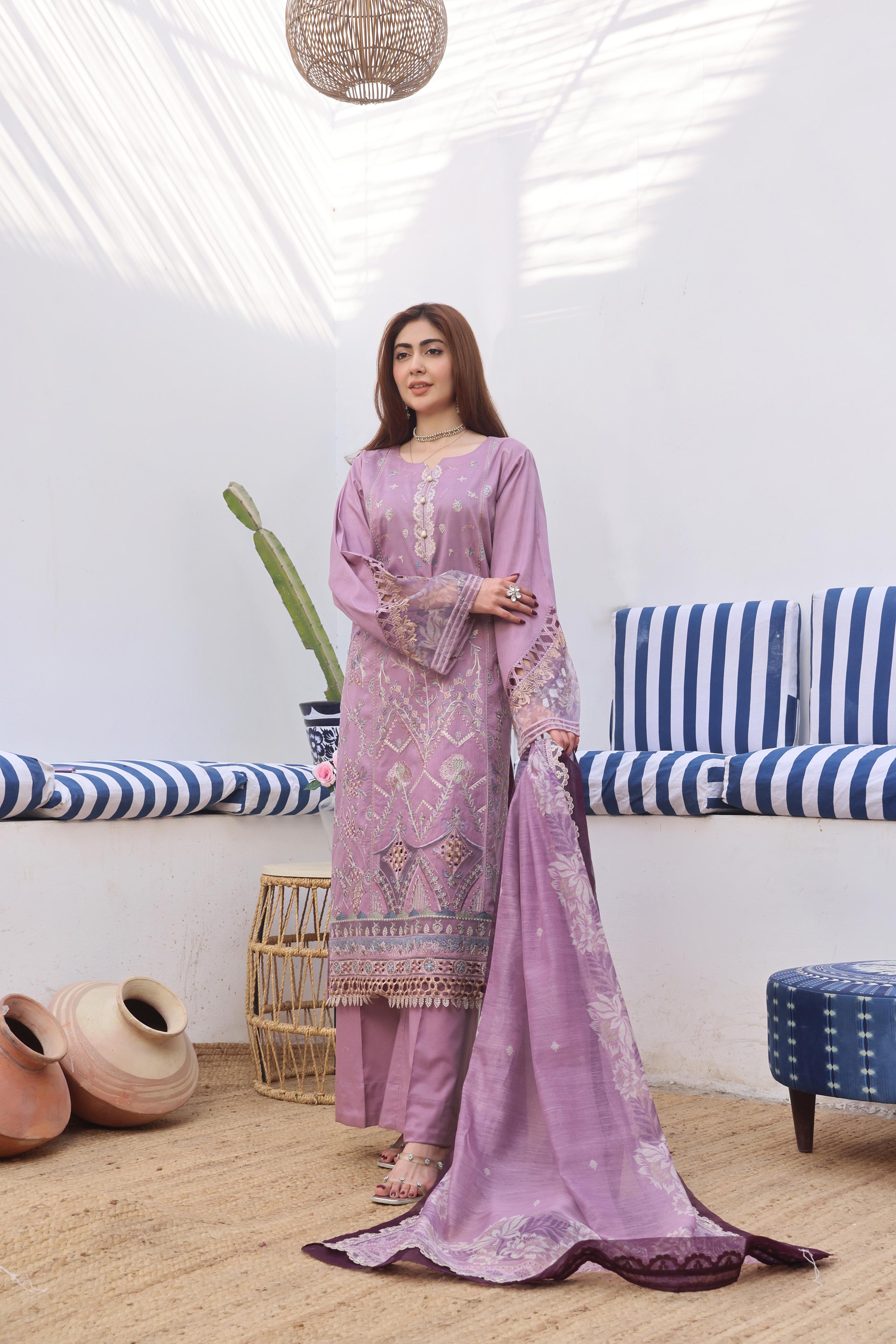 Dressline Bella Semi Stitched 3 Piece Premium Emb Chikankari & Laserkari Jacquard Lawn Collection