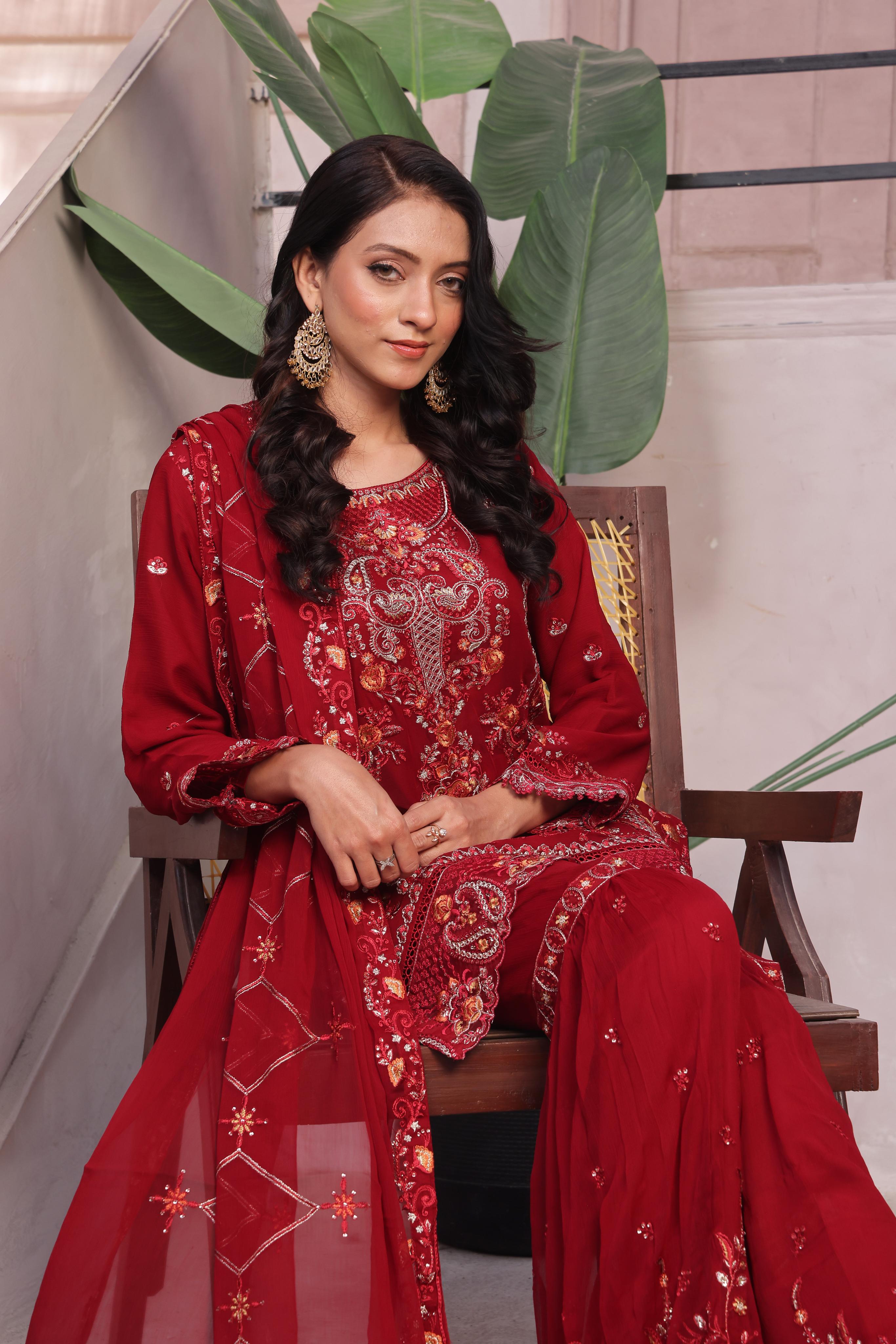 Dressline Launching New Stitched 3 Piece Emb Luxury Chiffon Gharara Collection