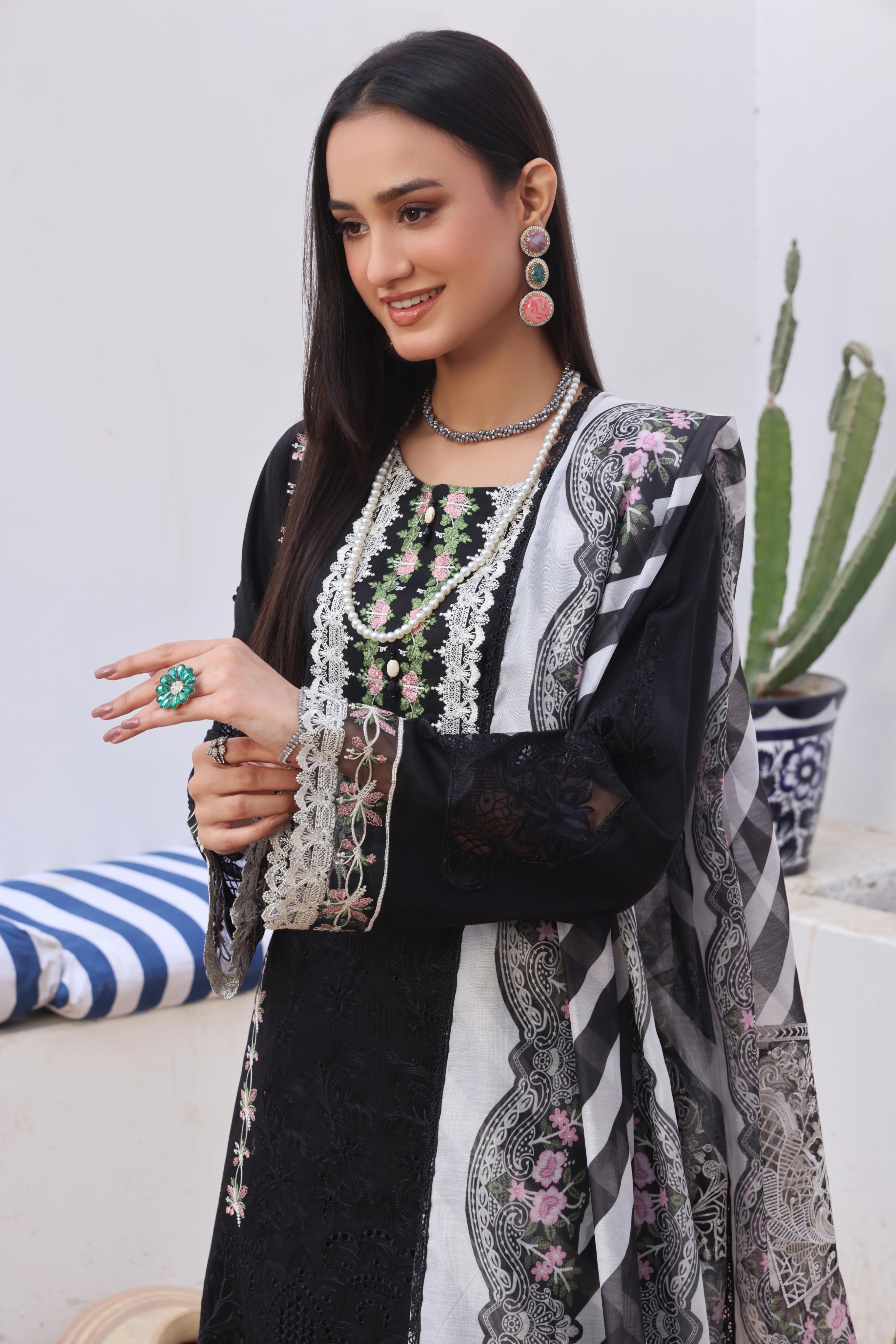 Dressline Bella Semi Stitched 3 Piece Premium Emb Chikankari & Laserkari Jacquard Lawn Collection