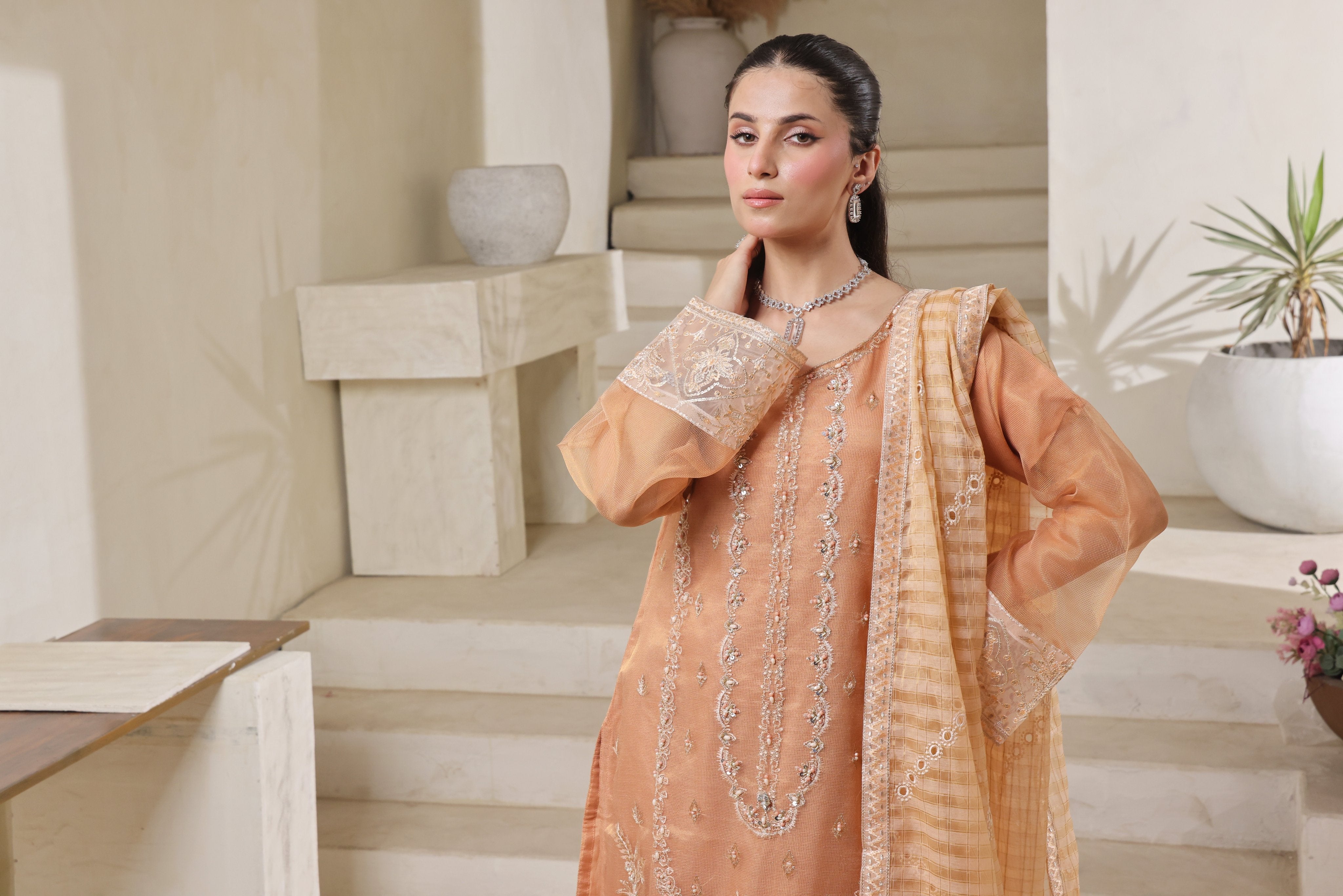 Dressline Jasmine An Elegant Statement Semi Stitched Khaadi Net & Organza Zari Check Collection