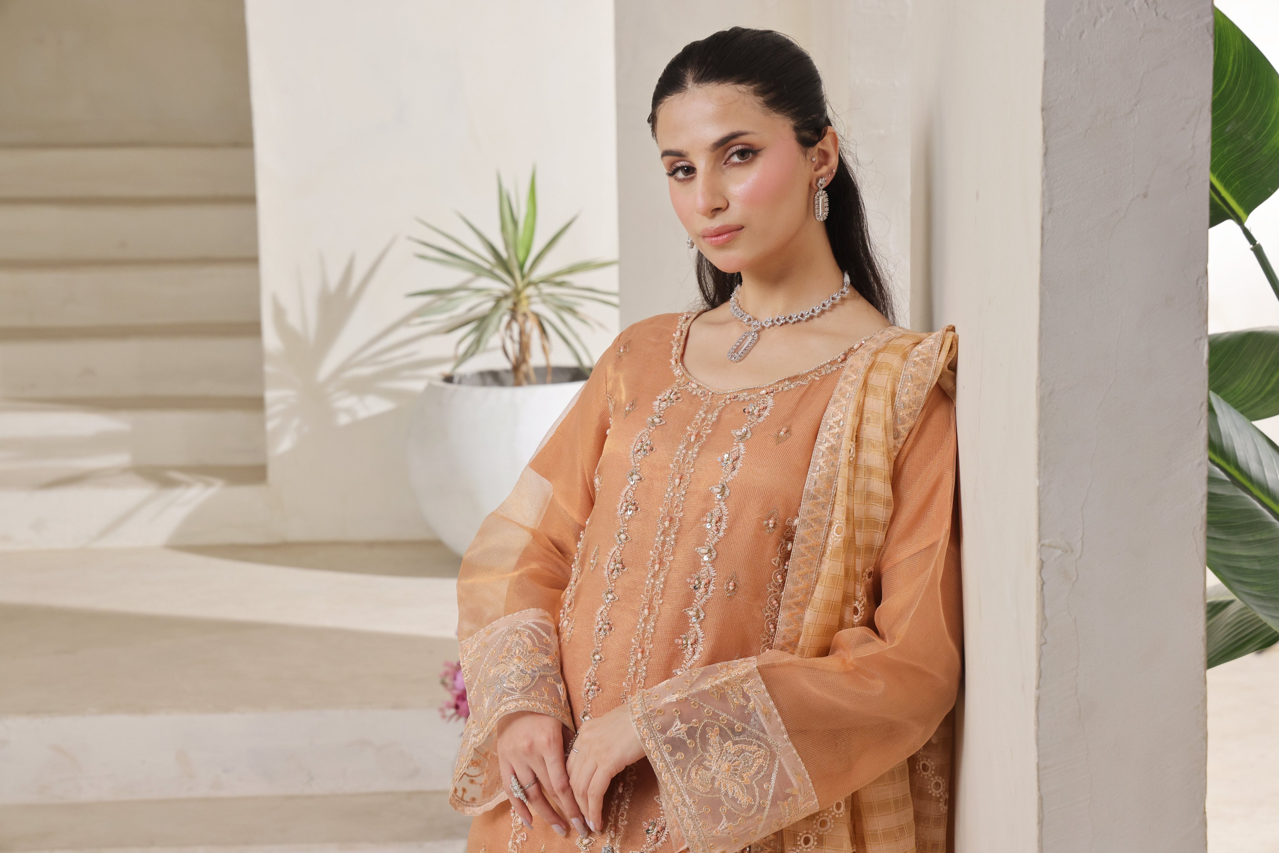 Dressline Jasmine An Elegant Statement Semi Stitched Khaadi Net & Organza Zari Check Collection