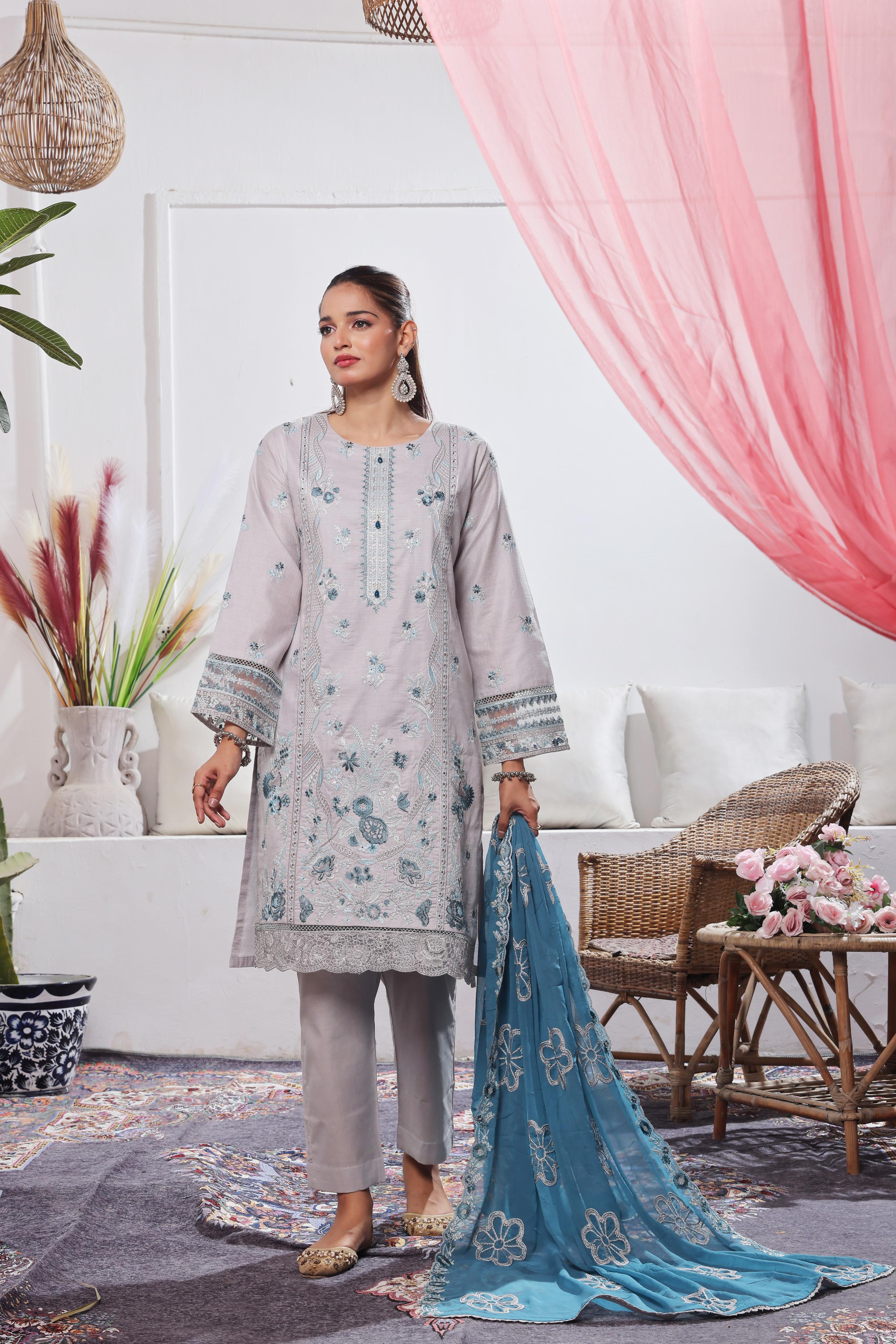 Dressline Launching New Stitched 3 Piece Emb  Self Lawn Jacquard Collection