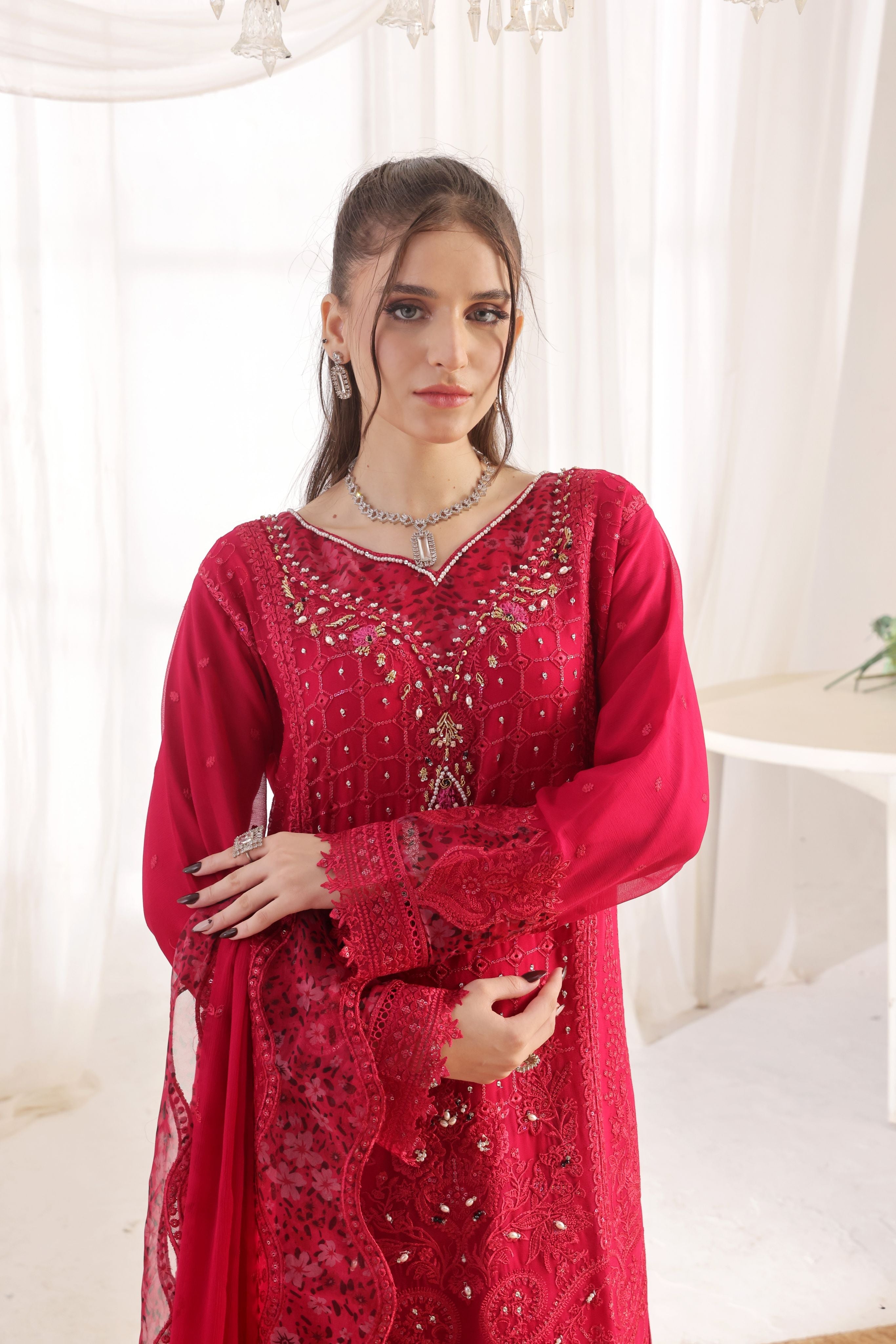 Dressline Fastif Stitched 3 Piece Emb Luxury Chiffon Collection