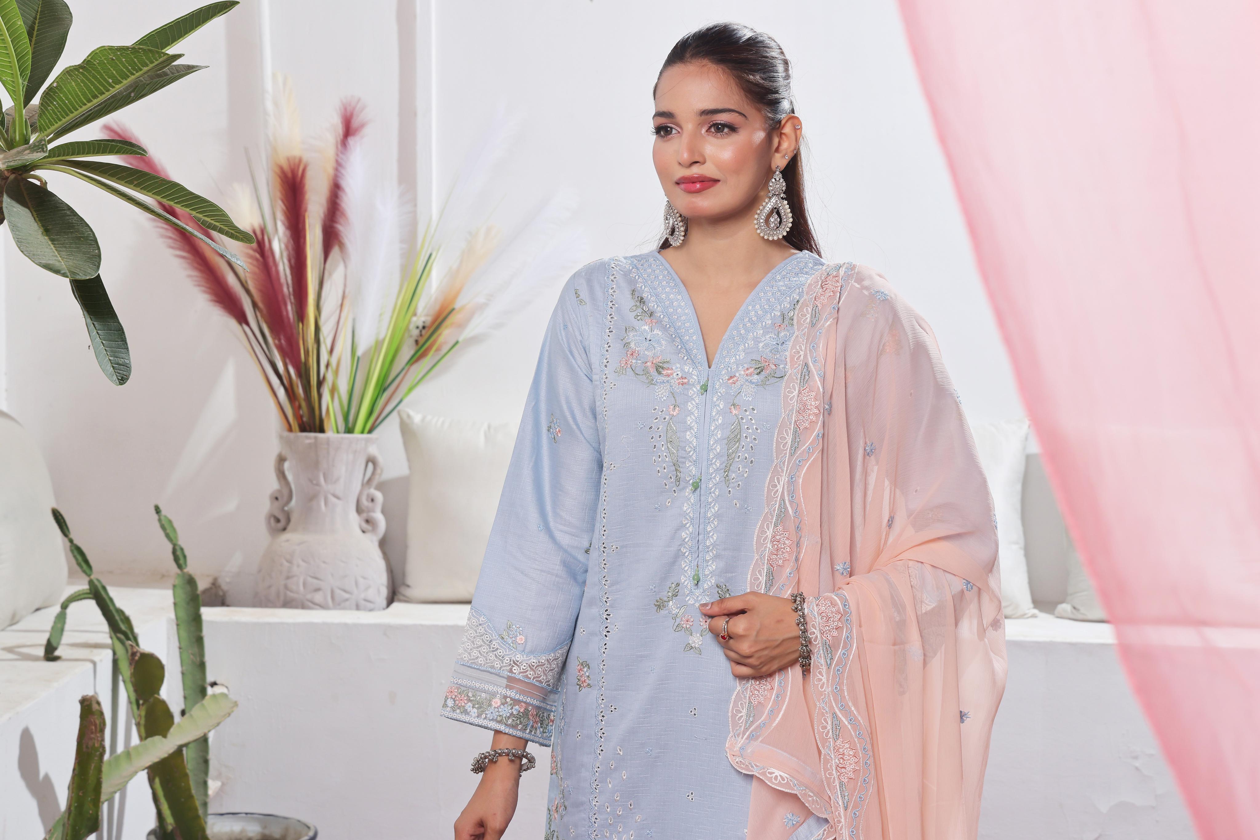 Dressline Launching New Stitched 3 Piece Emb  Self Lawn Jacquard Collection