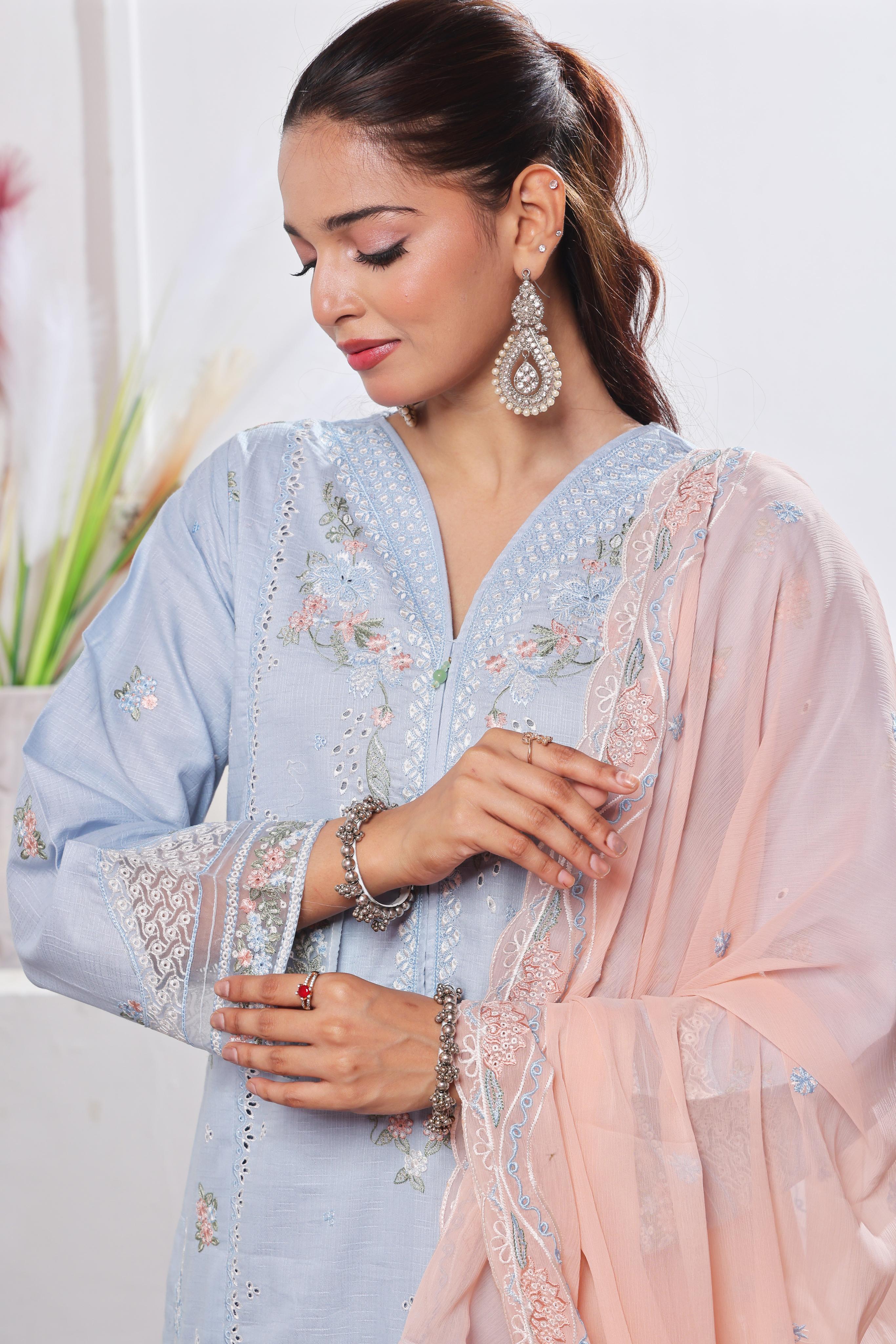 Dressline Launching New Stitched 3 Piece Emb  Self Lawn Jacquard Collection