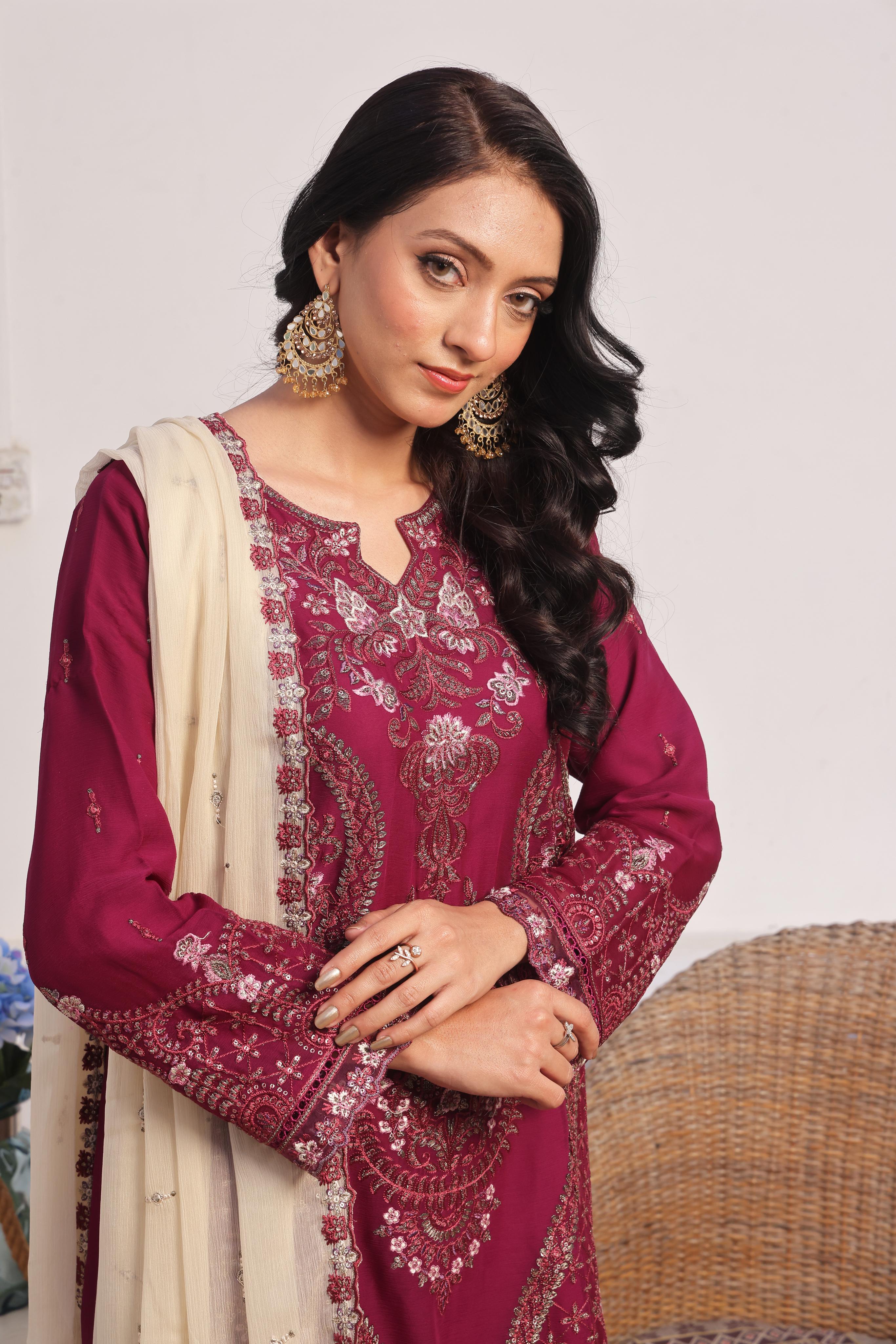 Dressline Launching New Stitched 3 Piece Emb Luxury Chiffon Gharara Collection