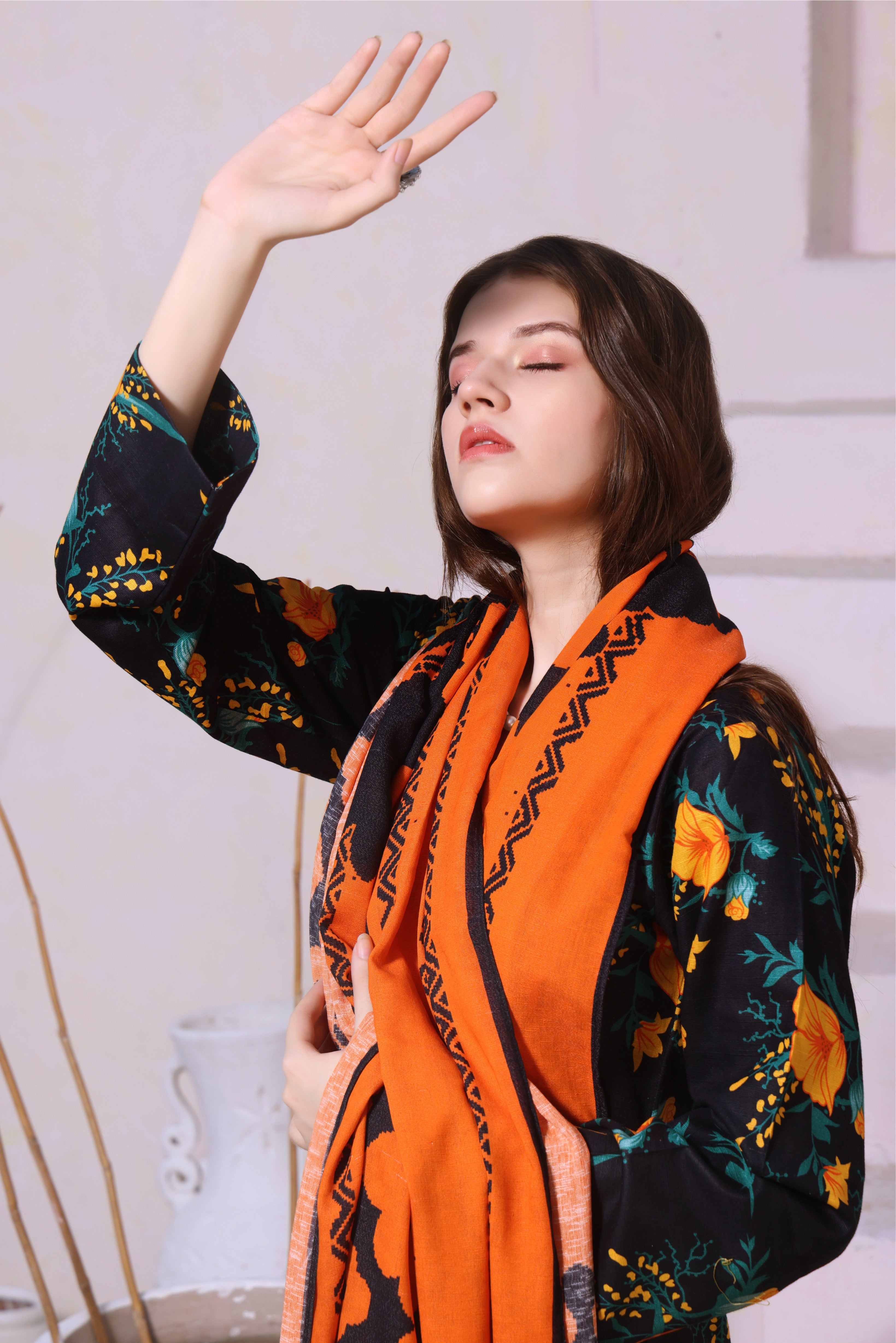 Feathers Unstitched 3 Piece Winter Collection-FIRE FLOWER-FT283