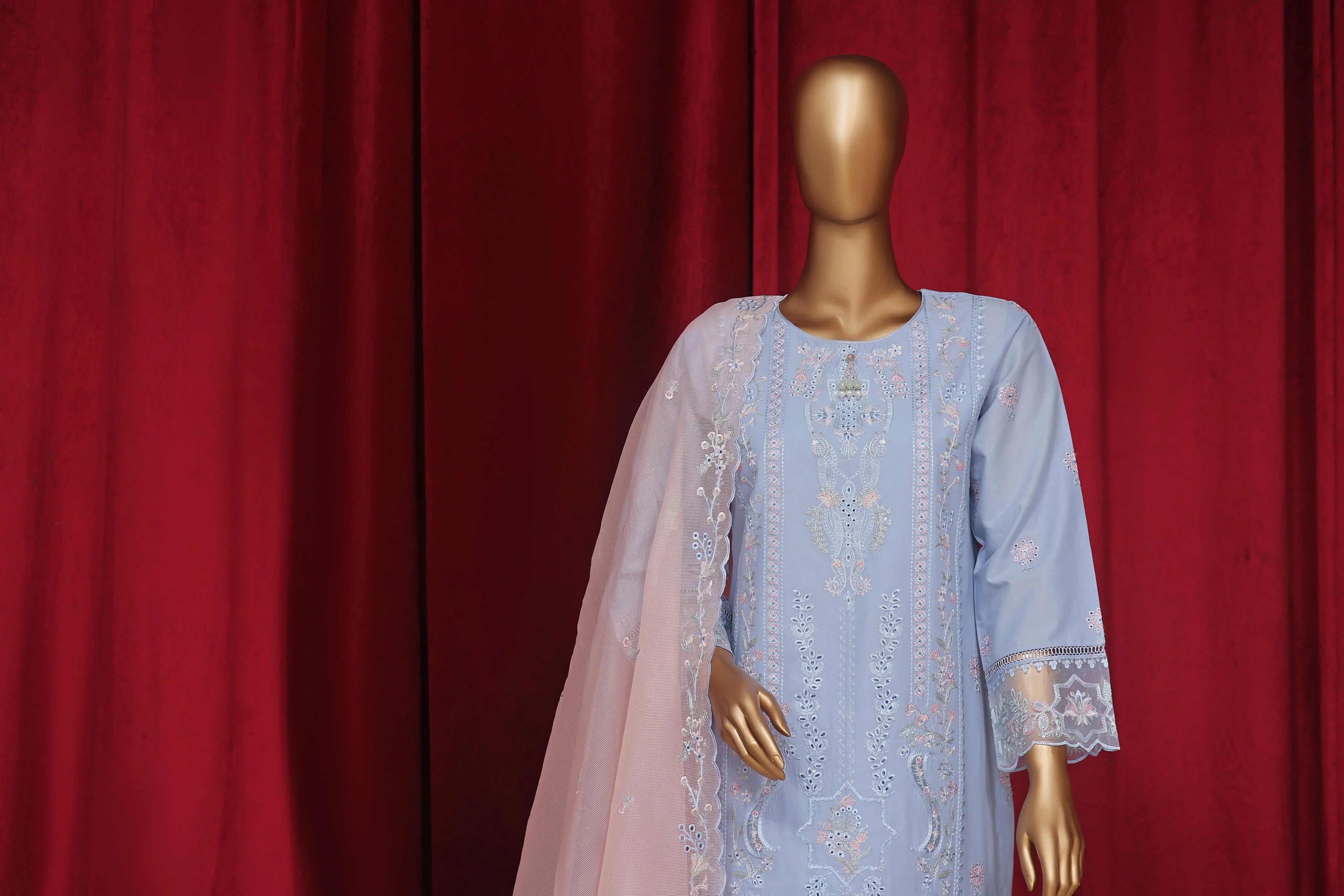 Dressline New Stitched 3 Piece Emb  Chikankari Cotton Collection