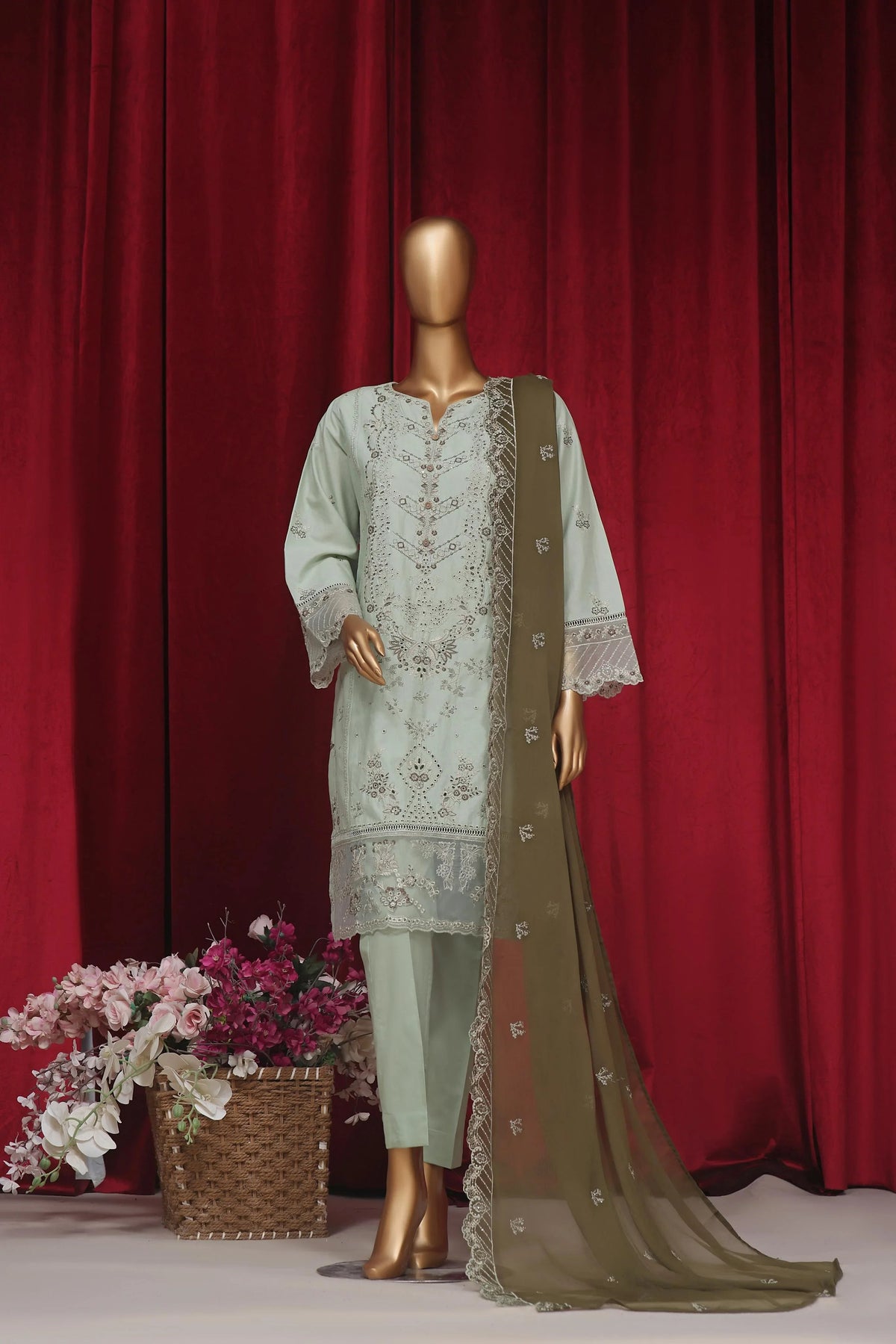 Dressline New Stitched 3 Piece Emb  Chikankari Cotton Collection