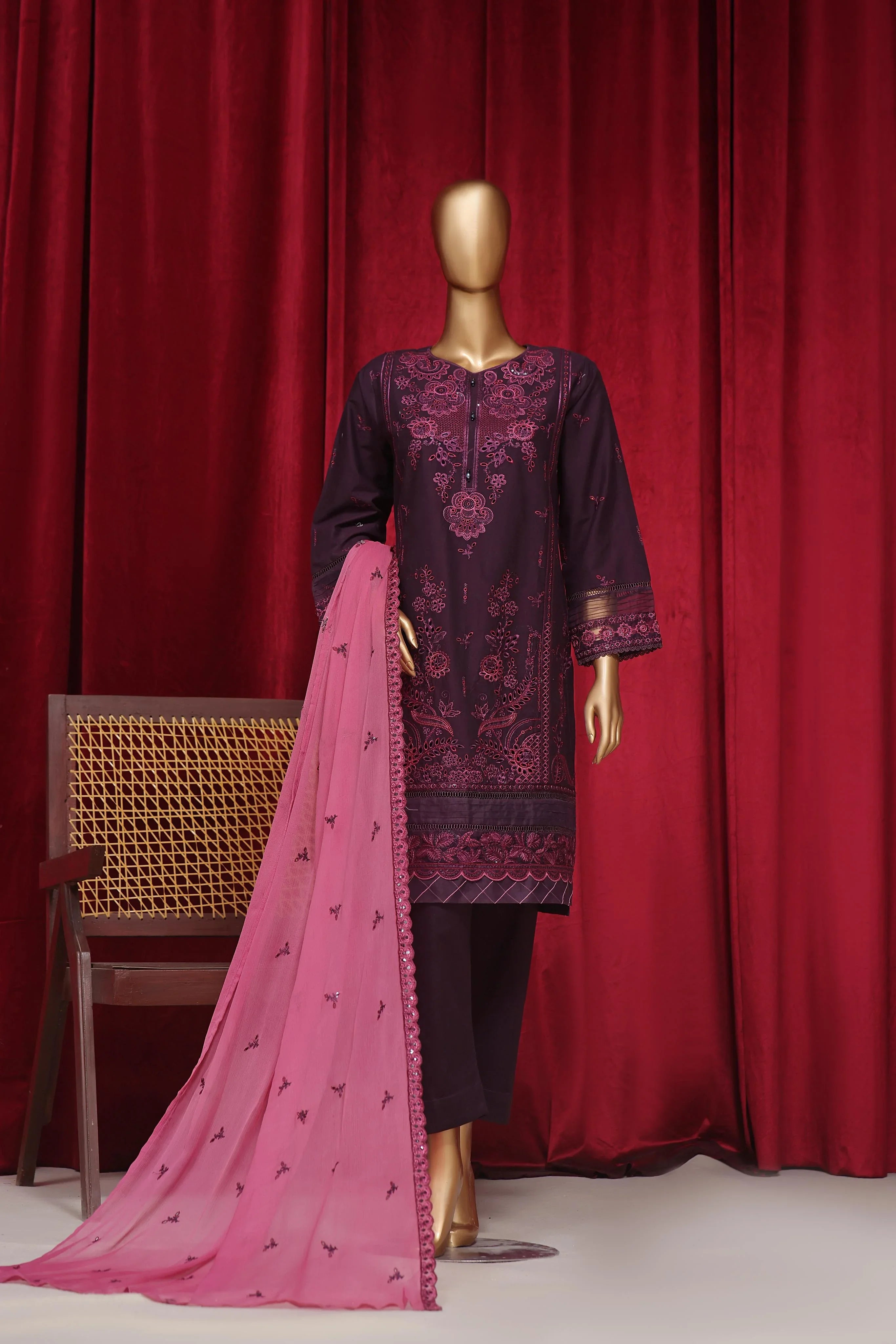 Dressline New Stitched 3 Piece Emb  Chikankari Cotton Collection