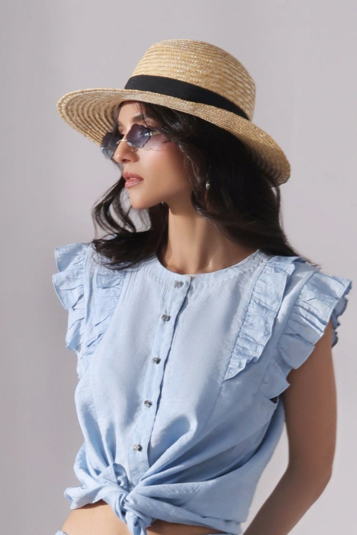 Ora Fashion Stitched Shirts Collection'2025-Sky Chic Crop Top