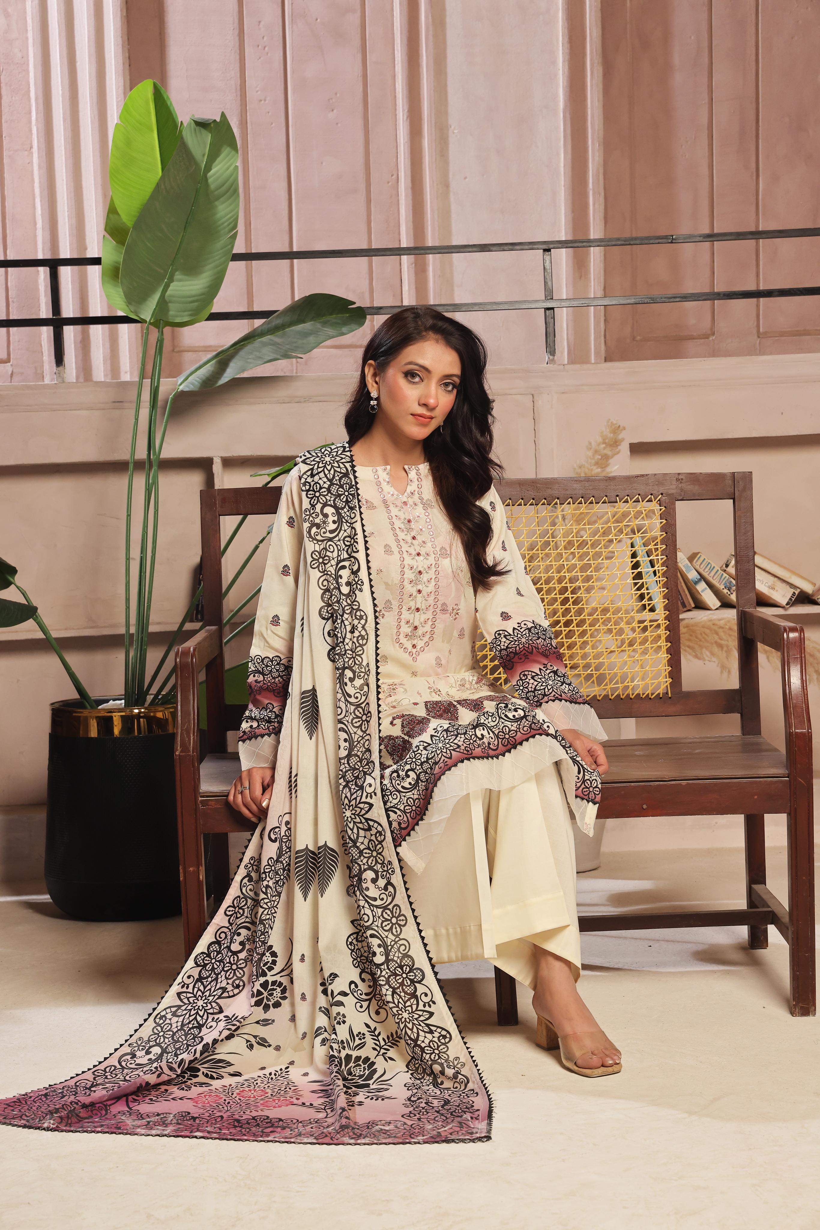 Dressline Launching New Unstitched 3 Pcs Premium Chikankaridigital Printed Lawn Collection