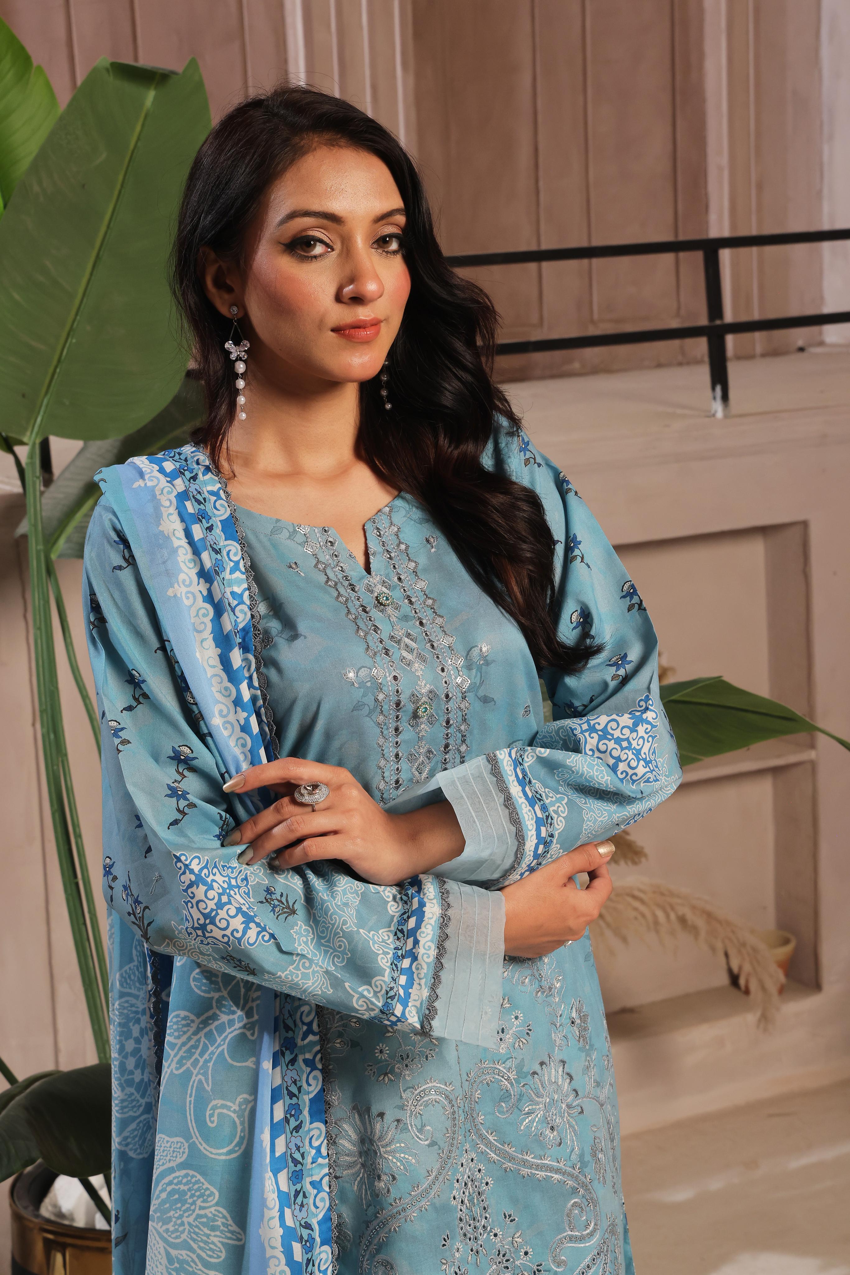Dressline Launching New Unstitched 3 Pcs Premium Chikankaridigital Printed Lawn Collection